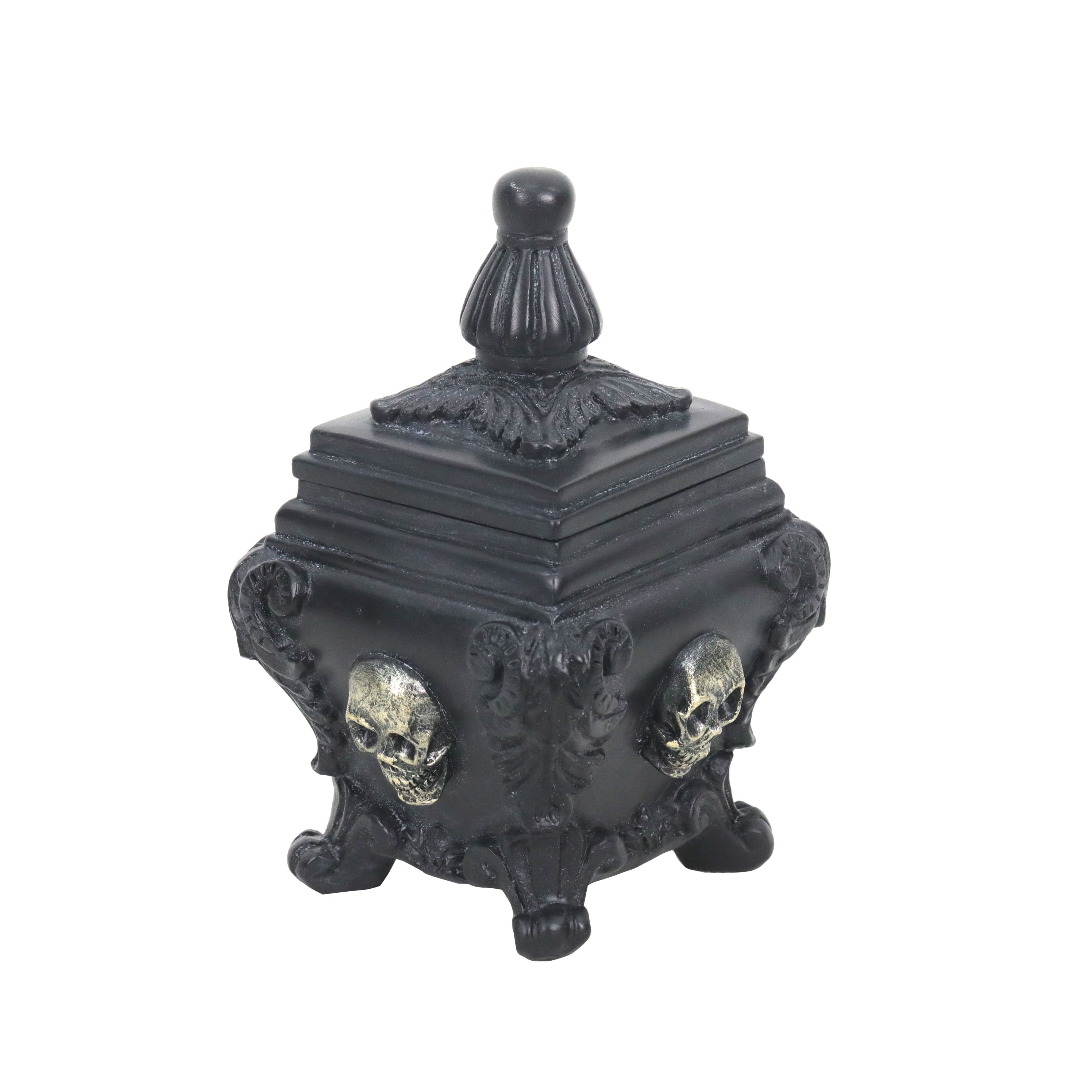 6.25&#x22; Black Ornate Skull Container with Lid by Ashland&#xAE;