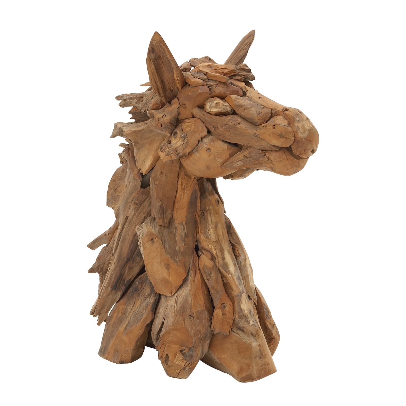 24&#x22; Brown Teak Wood Horse Sculpture