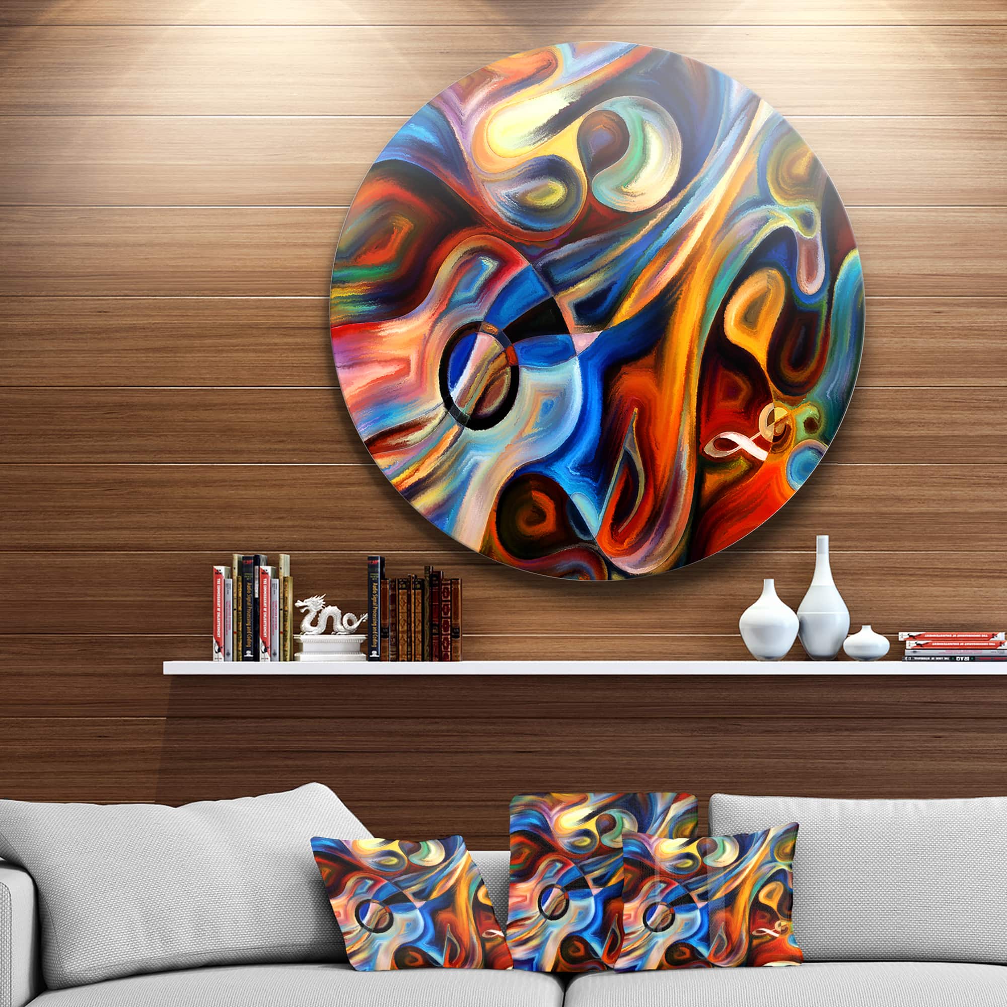 Designart - Abstract Music and Rhythm&#x27; Abstract Metal Circle Wall Art