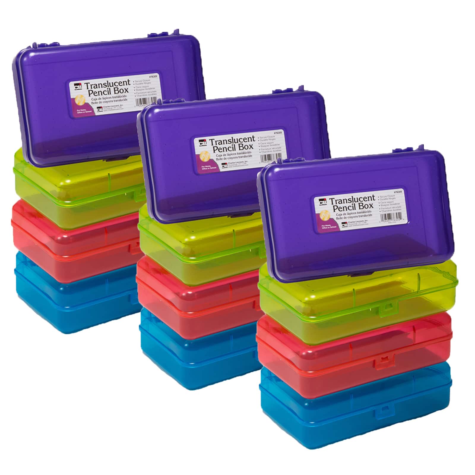 4 Packs: 12 ct. (48 total) Assorted Charles Leonard Transparent Pencil Boxes