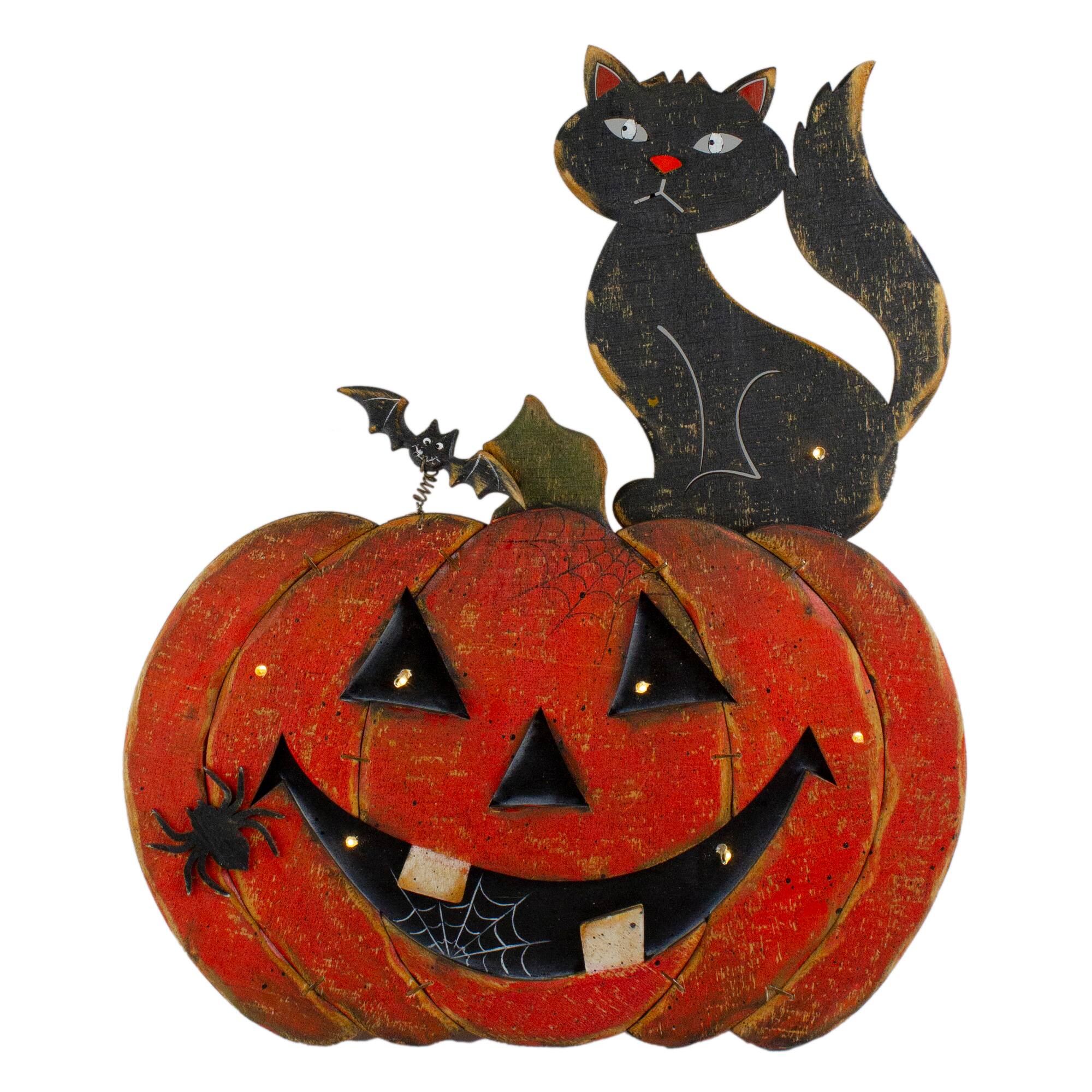 14&#x22; Lighted Orange &#x26; Black Smiling Pumpkin Halloween Tabletop Decor