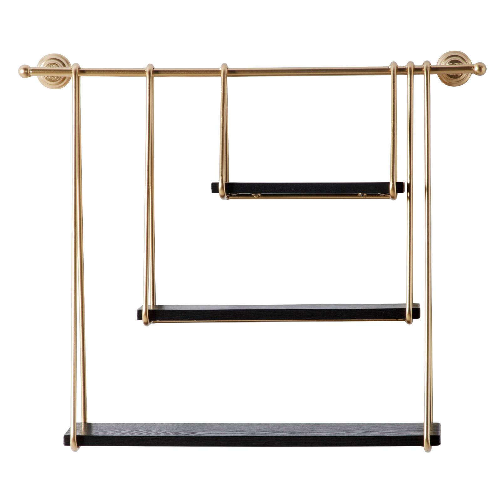 Gold Metal and Wood Modern Wall Shelves, 22&#x22; x 26&#x22; x 6&#x22;