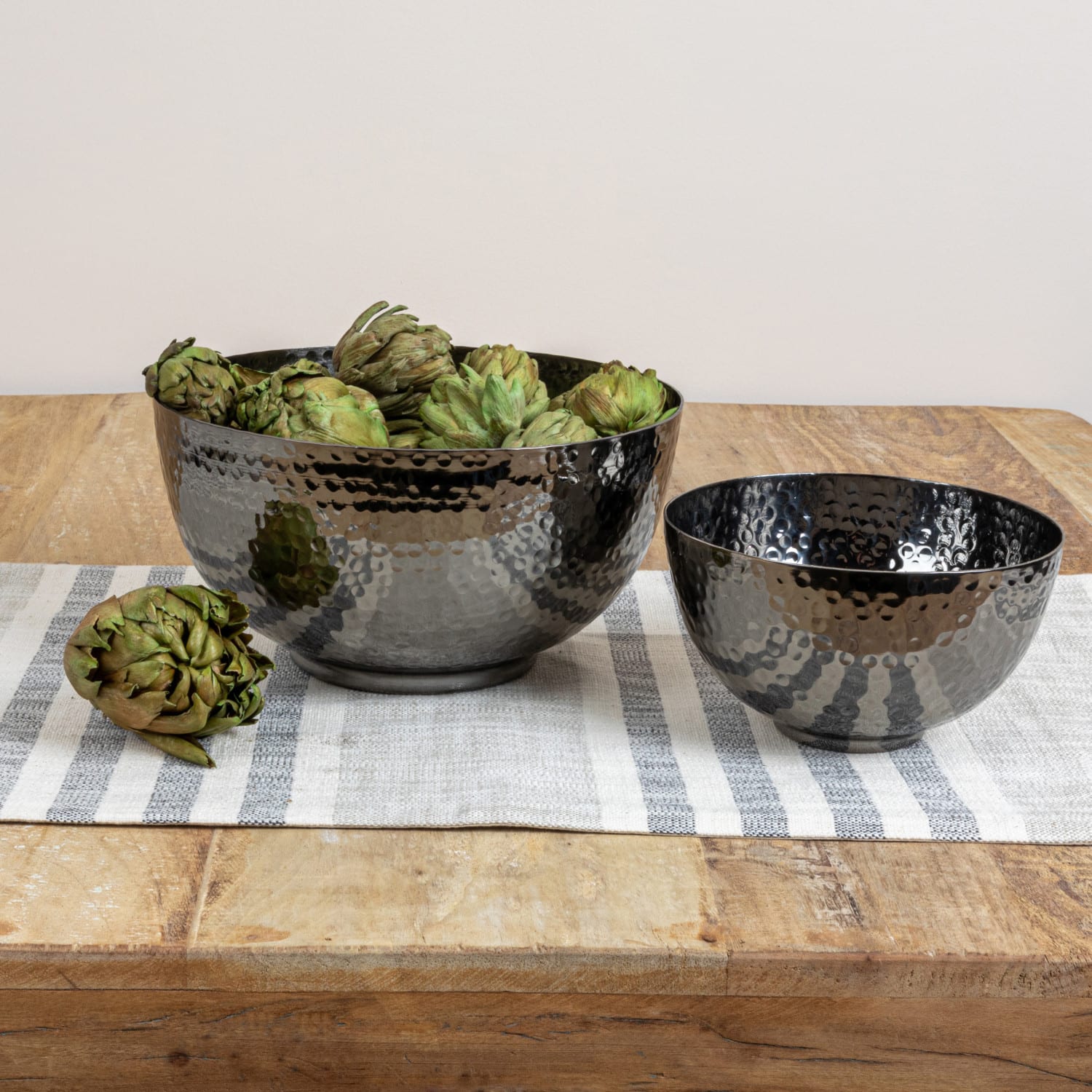 Hello Honey® Silver Finish Round Hammered Metal Bowl Set