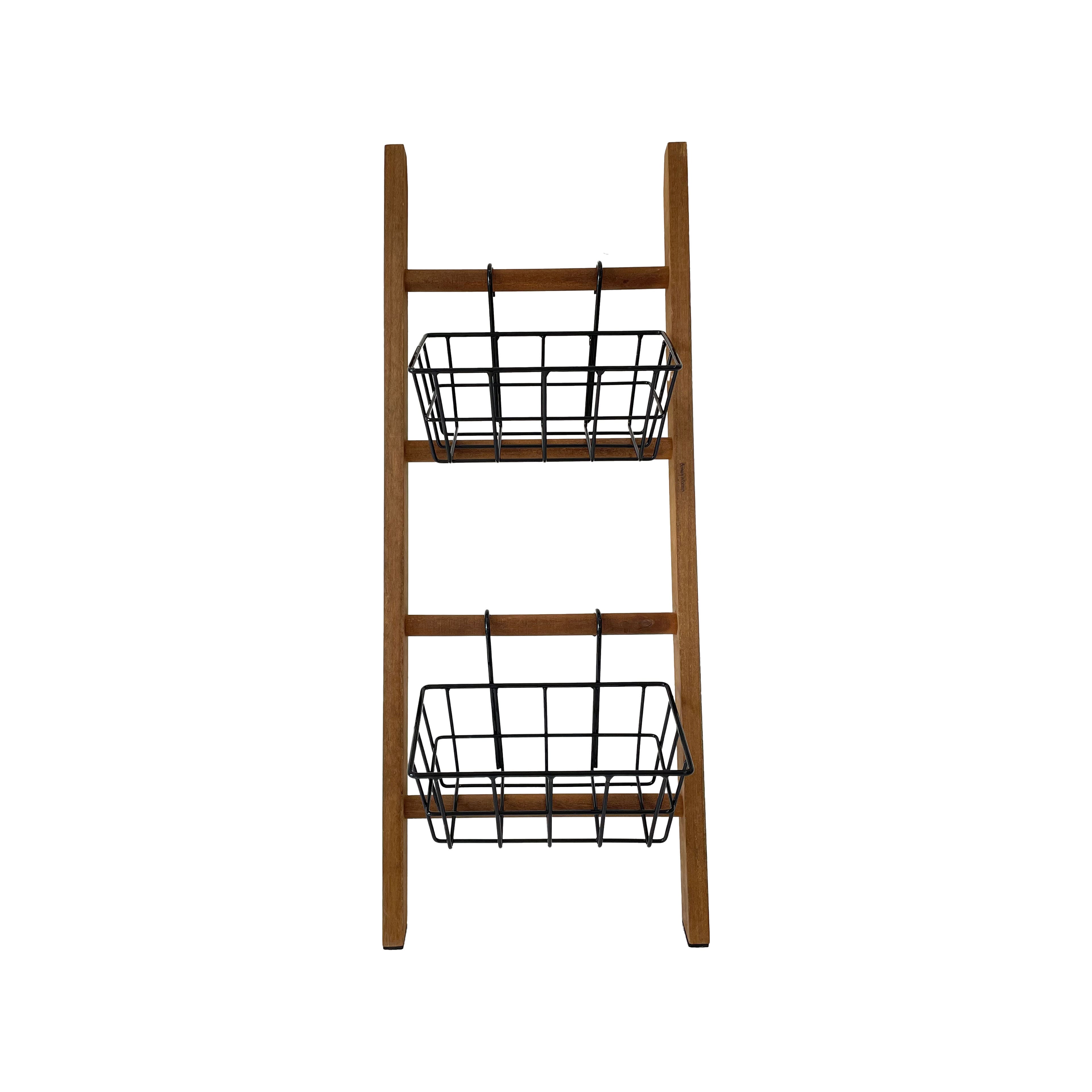 25&#x22; Wooden Decorative Ladder with Metal Baskets by Ashland&#xAE;