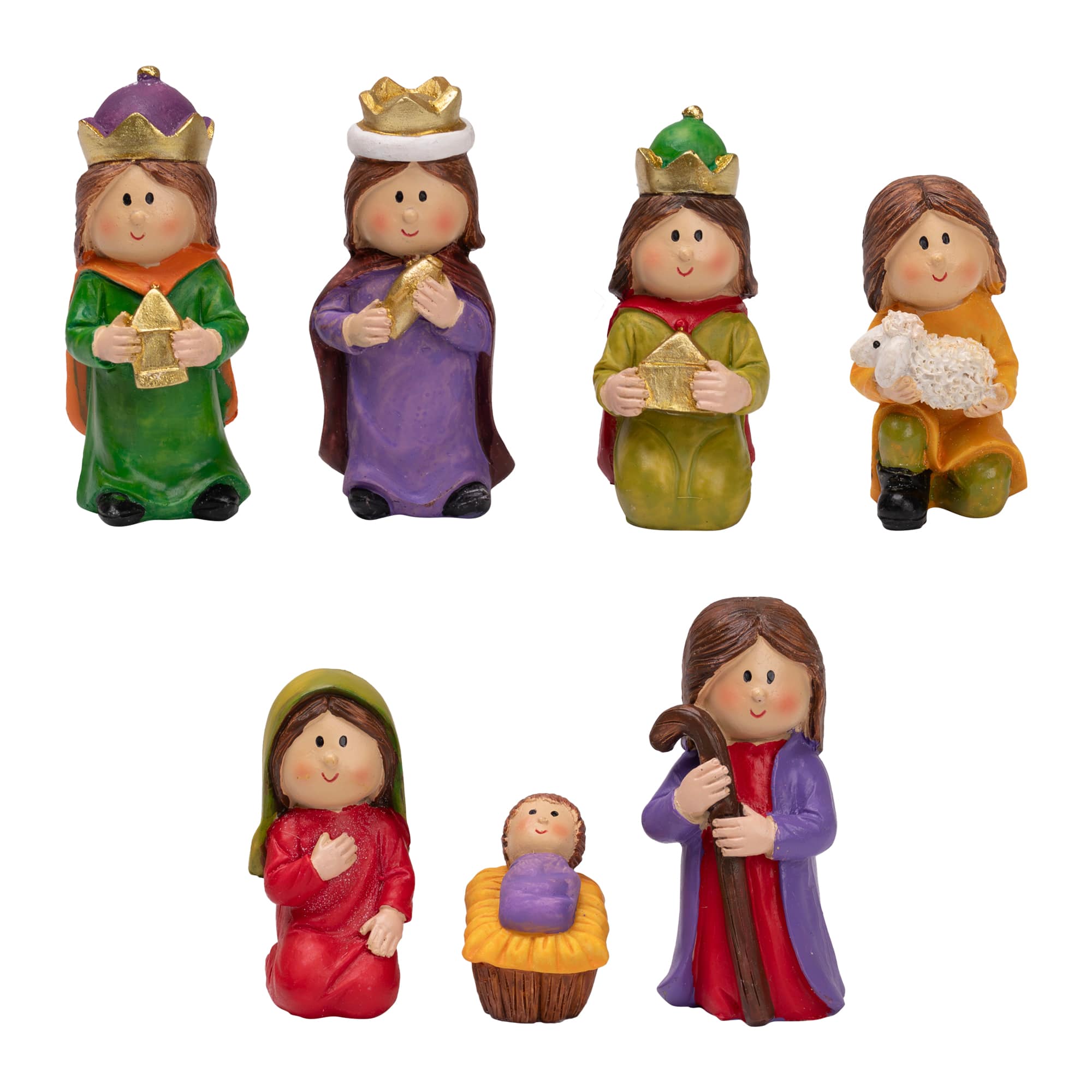 7-Piece Mini Children&#x27;s Nativity Christmas Set - 4&#x22; - Multicolor