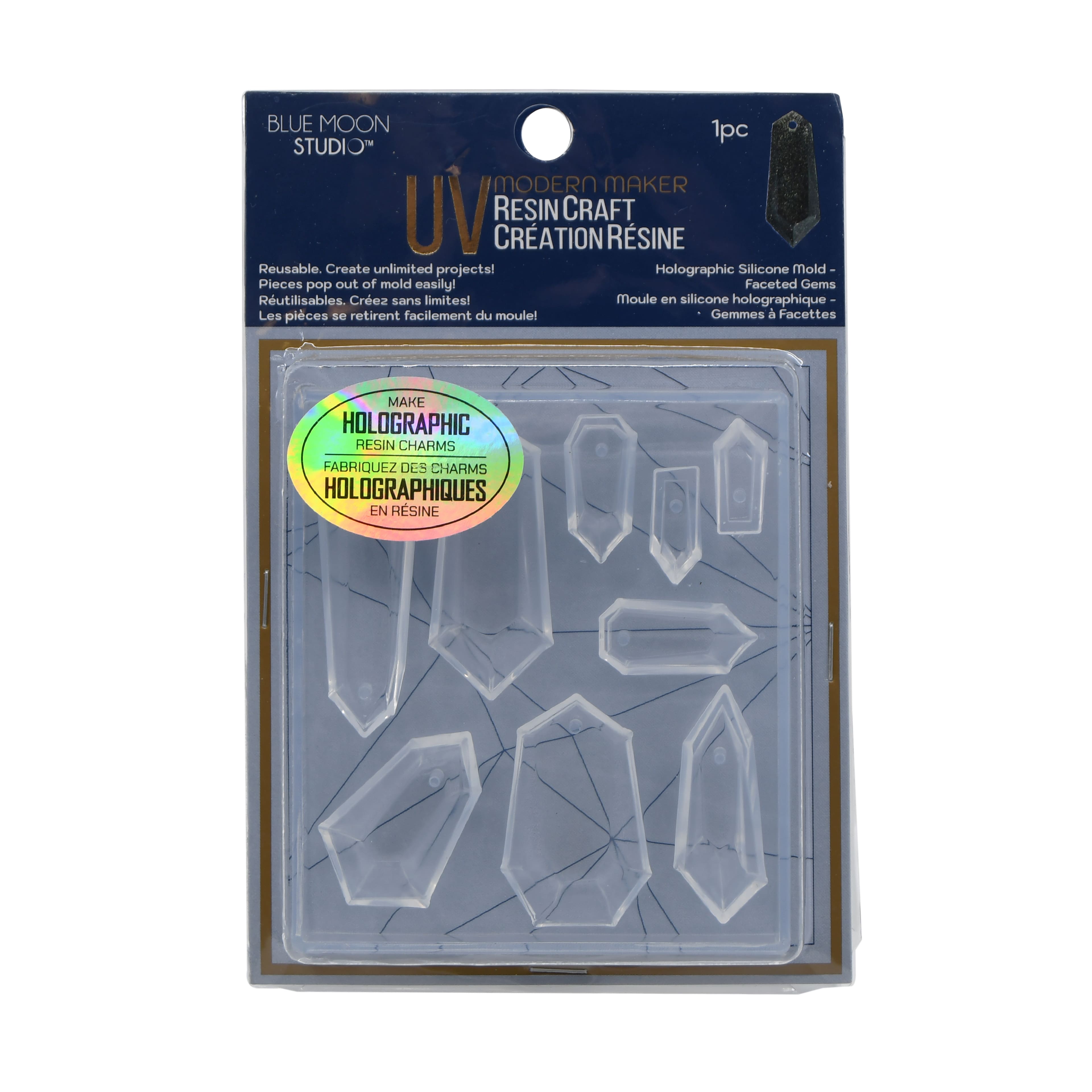 Blue Moon Studio&#x2122; UV Resin Craft Holographic Faceted Gems Silicone Mold