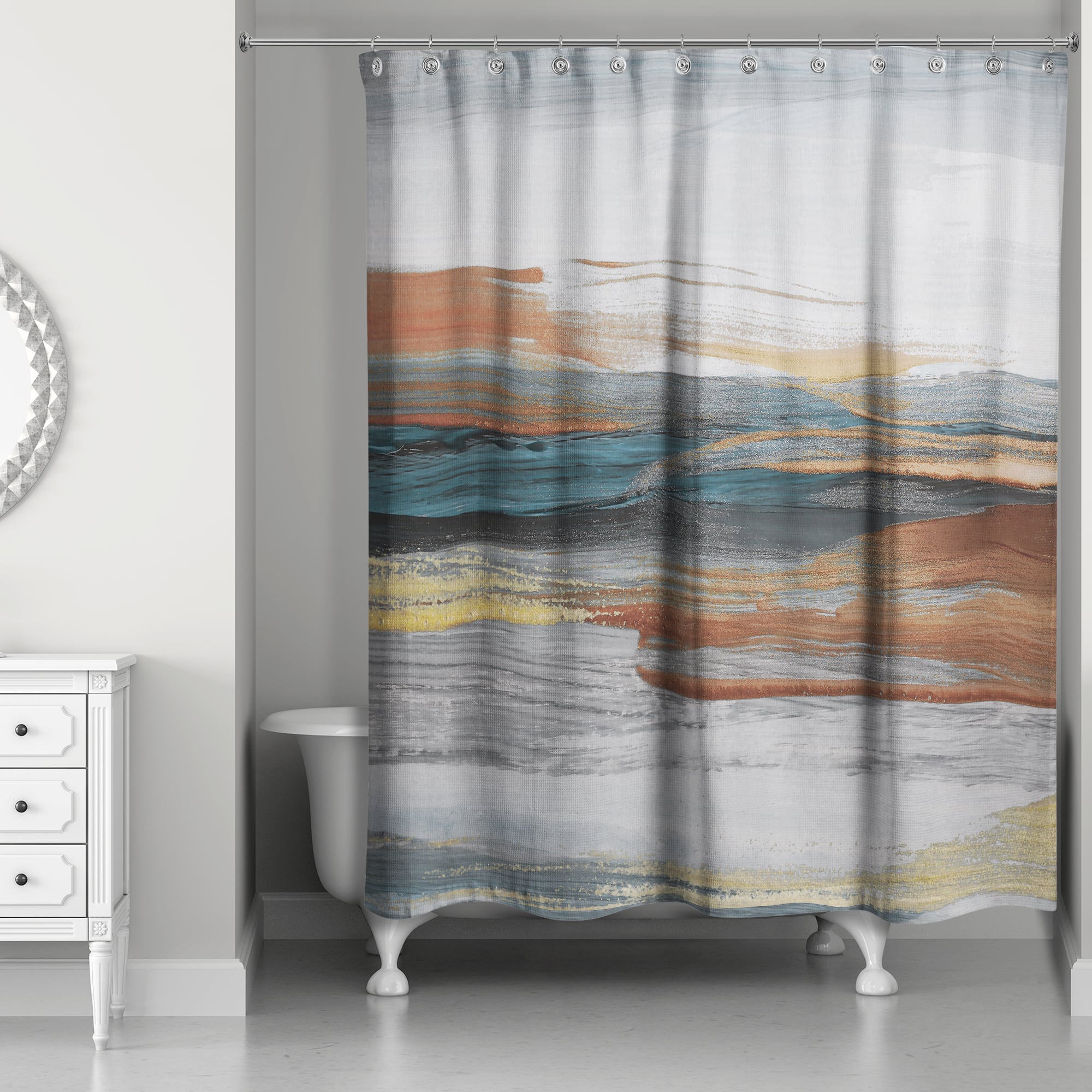 Navy and Rust 71&#x22; x 74&#x22; Shower Curtain