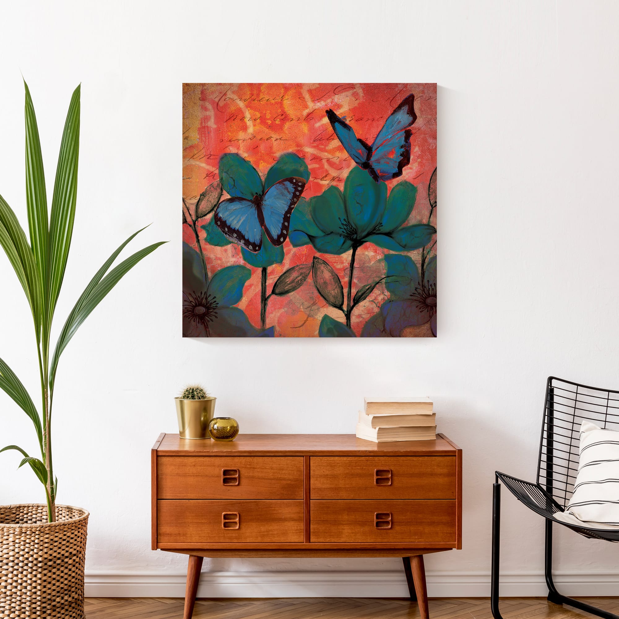 Traditional Orange and Blue Butterflies 24" x 24" Canvas Wall Art