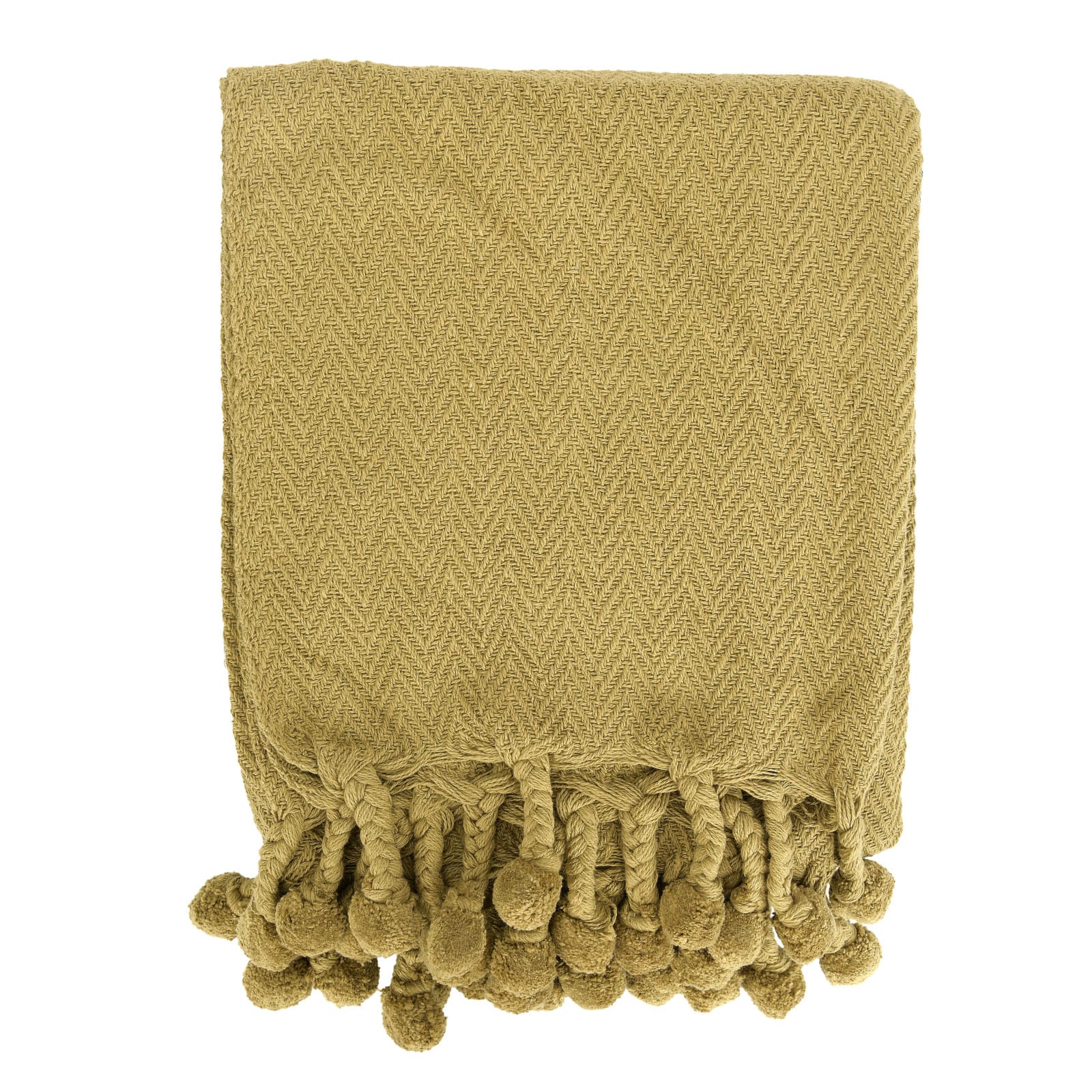 Hello Honey® Green Braided Pom Pom Tassels Cotton Throw