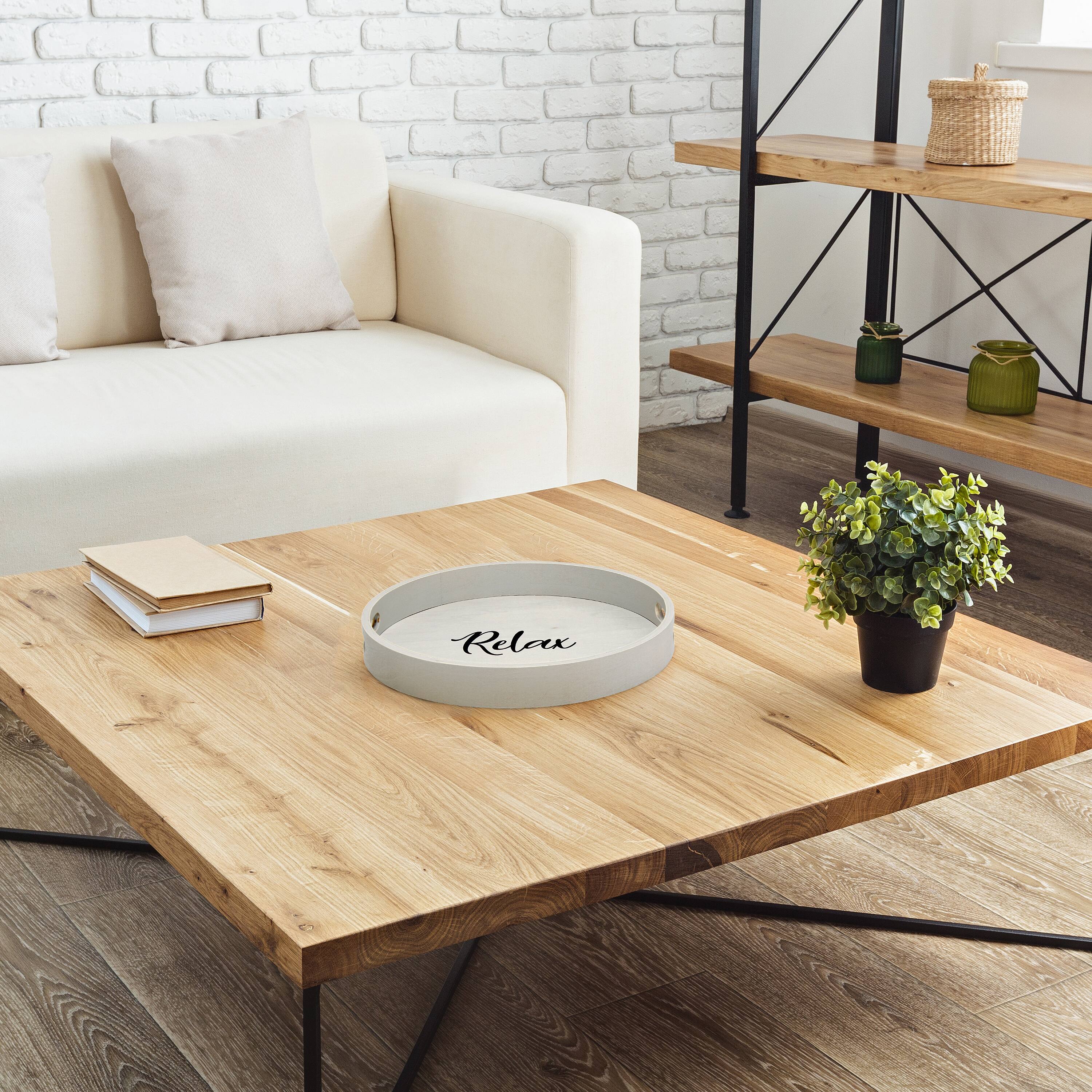 Elegant Designs&#x2122; 13.8&#x22; Round Relax Serving Tray with Handles