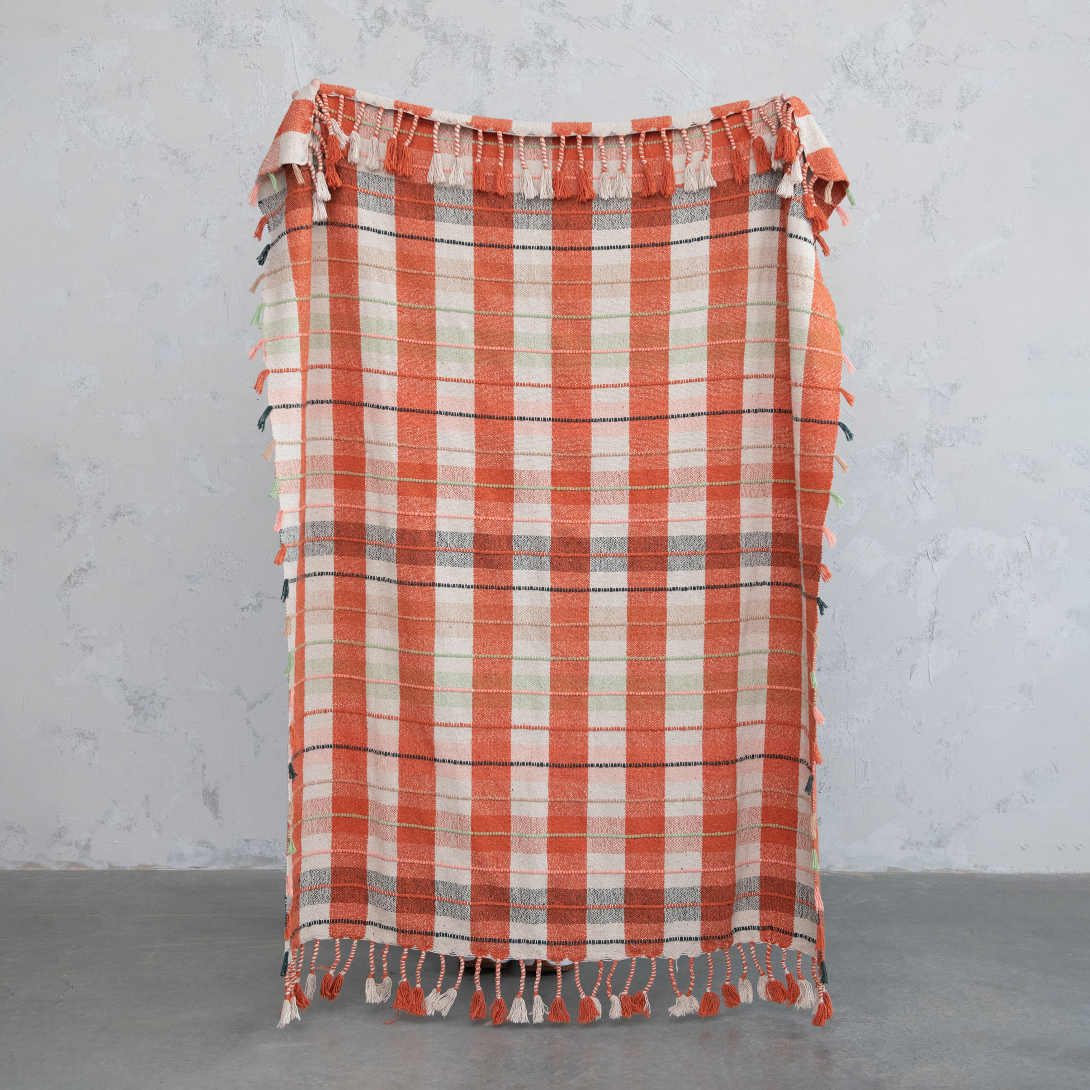 Warm Tone Plaid Cotton Blend Throw Blanket