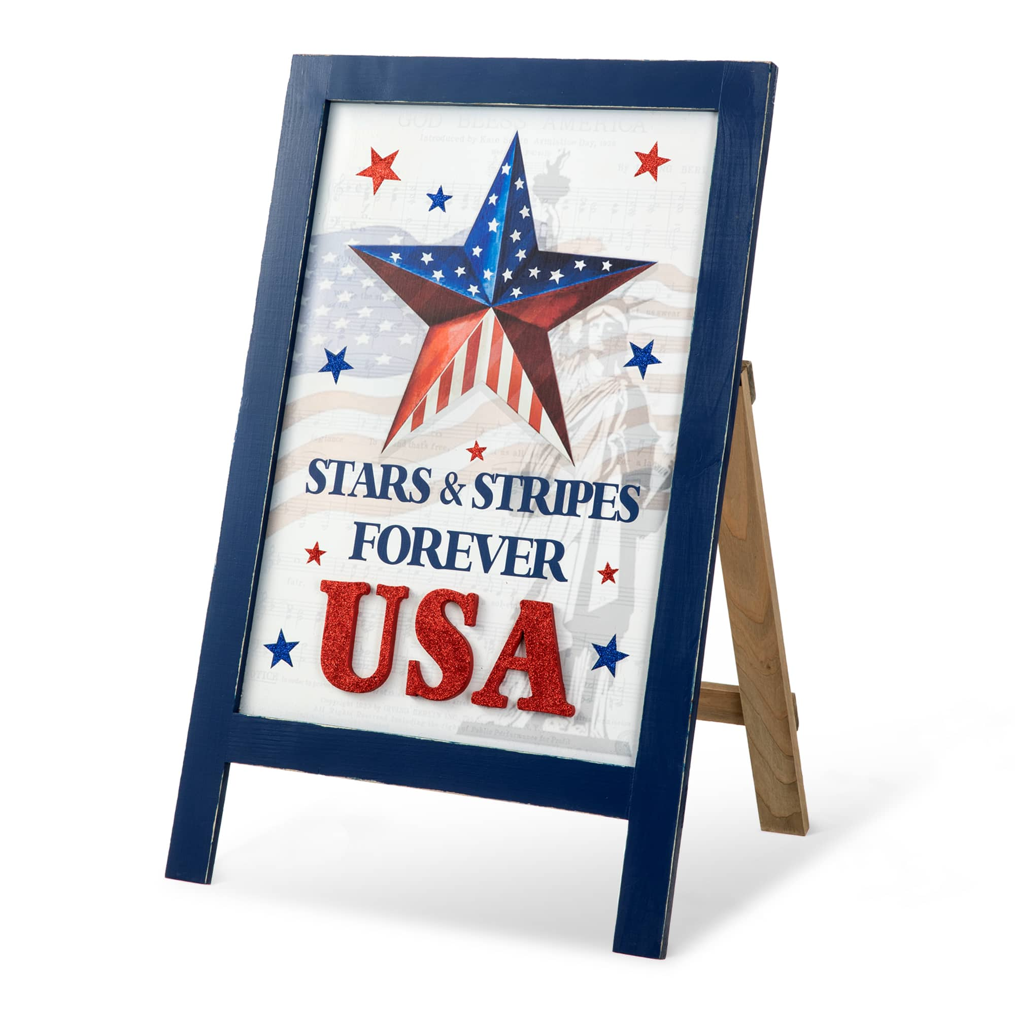 Glitzhome&#xAE; 24&#x22; Patriotic Stars &#x26; Stripes Easel Porch D&#xE9;cor