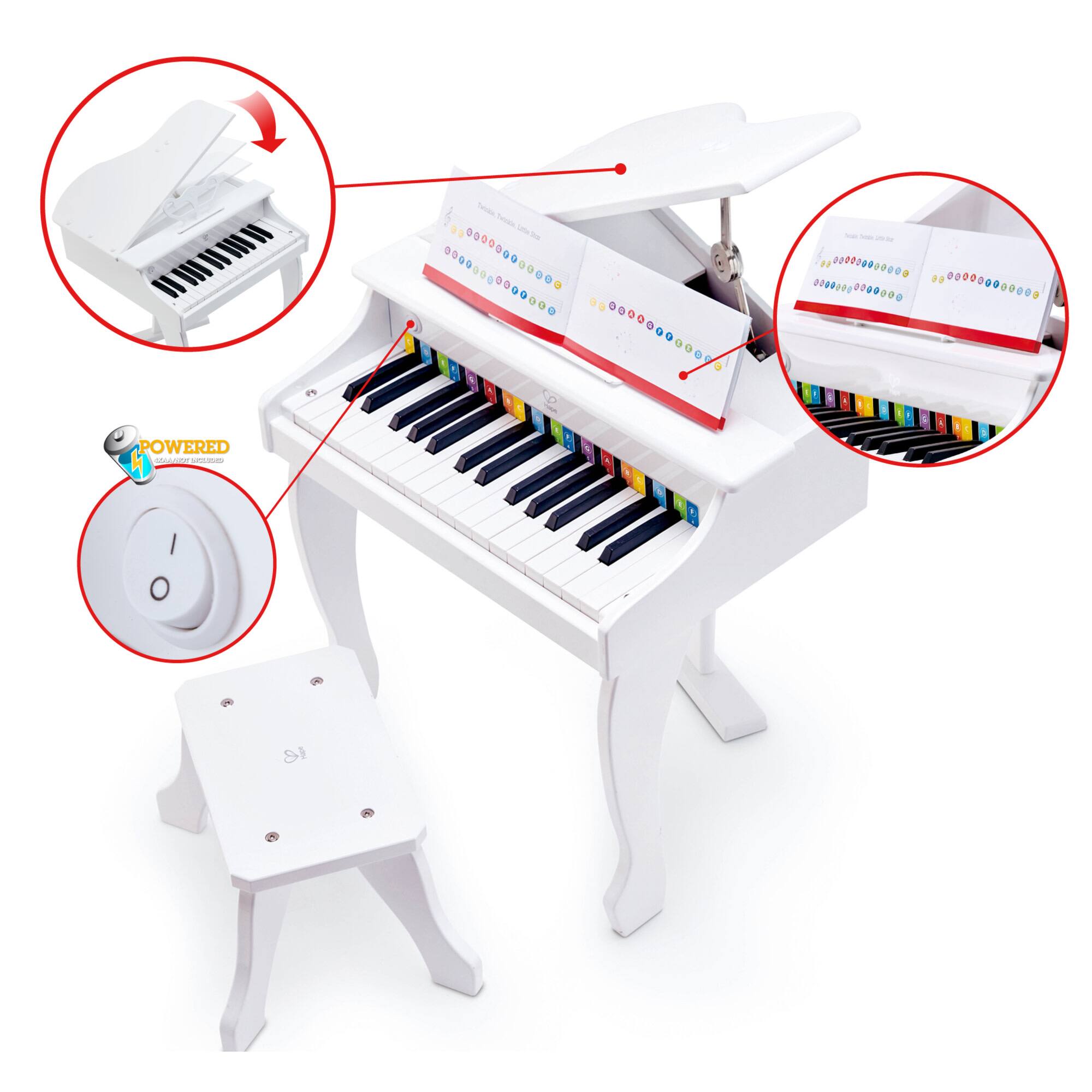 Hape Deluxe White Grand Piano Thirty-Key Piano Toy