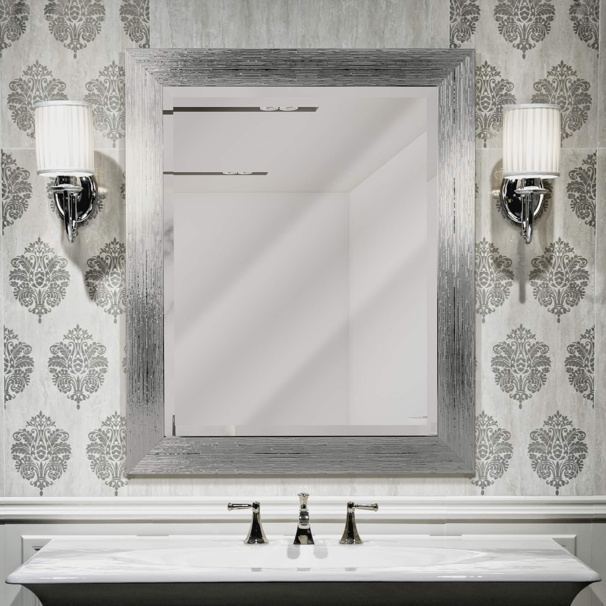 Head West&#xAE; Textured Chrome Rectangular Wall Vanity Mirror 