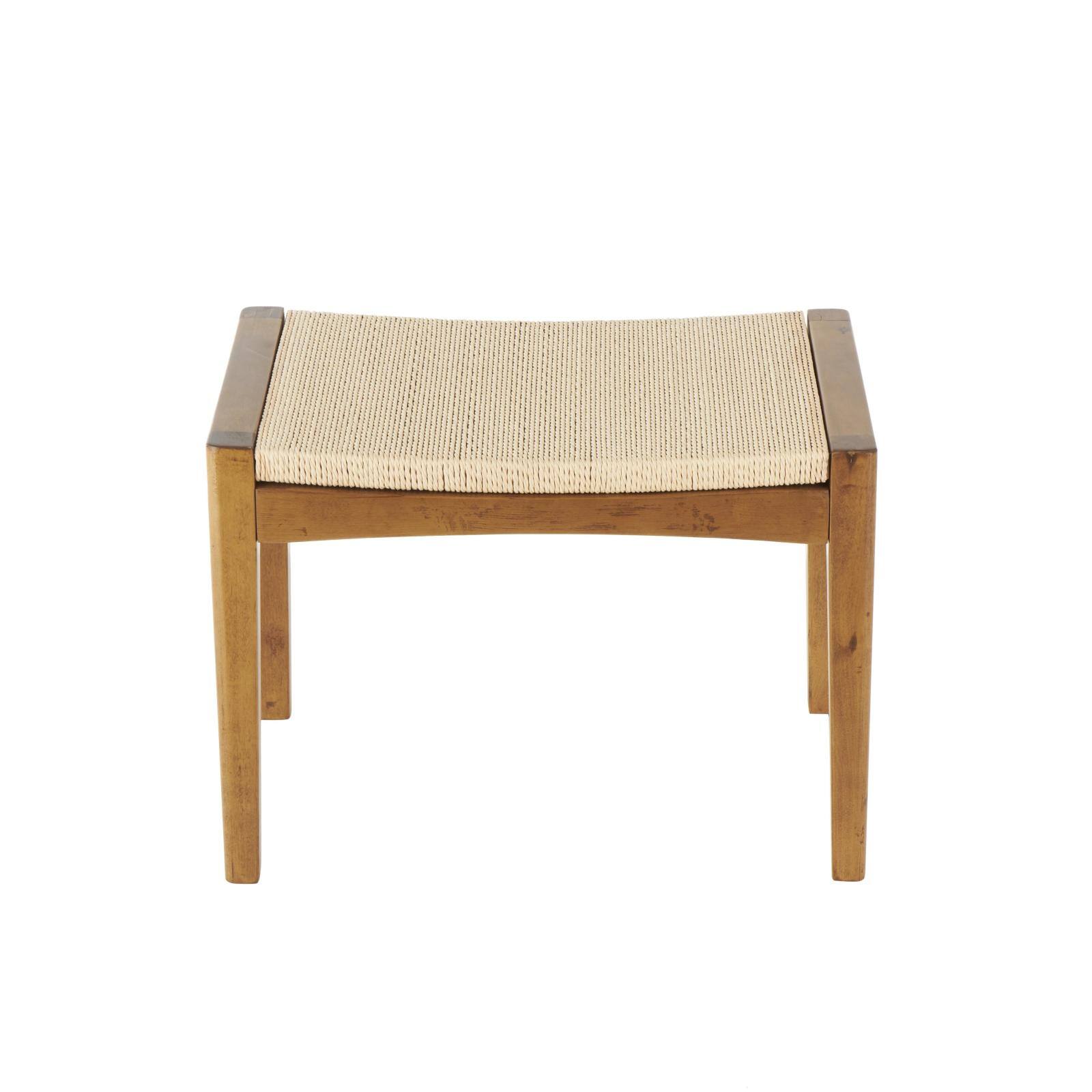 22" Brown Traditional Living Room Stool with Rope Wrapped Seat