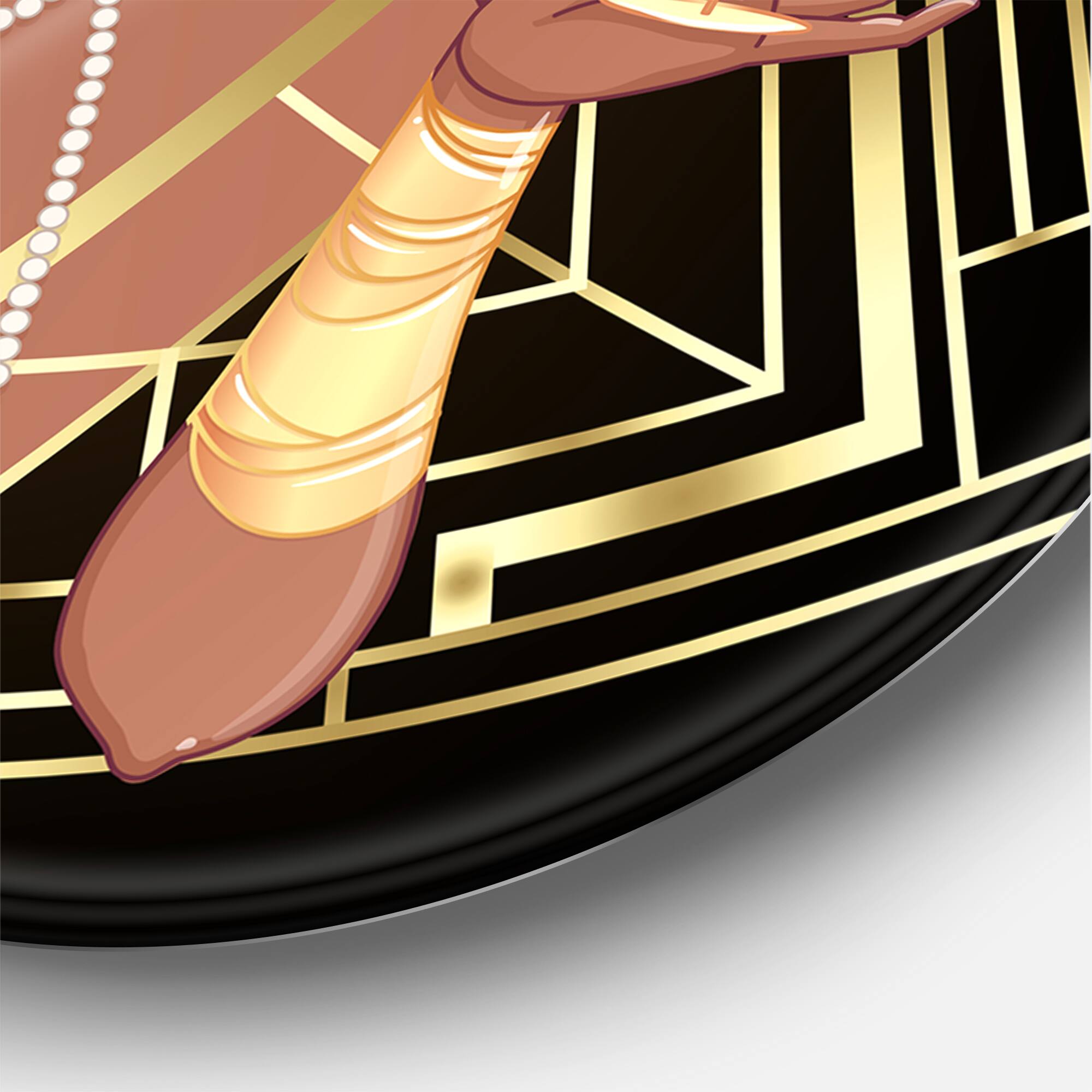 Designart - Retro Women In Golden Art Deco Geometrics I - Modern Metal Circle Wall Art