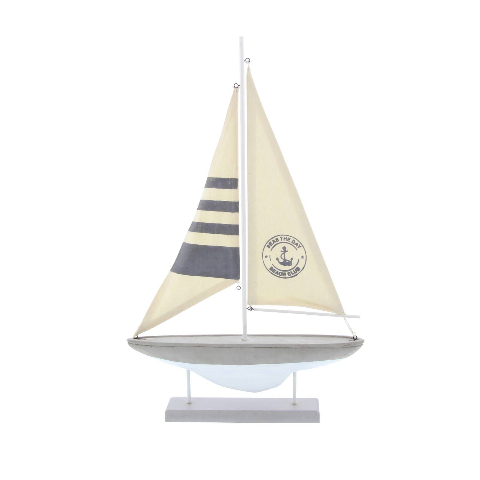 22" Gray Cement Stone Sail Boat Decorative Sculpture