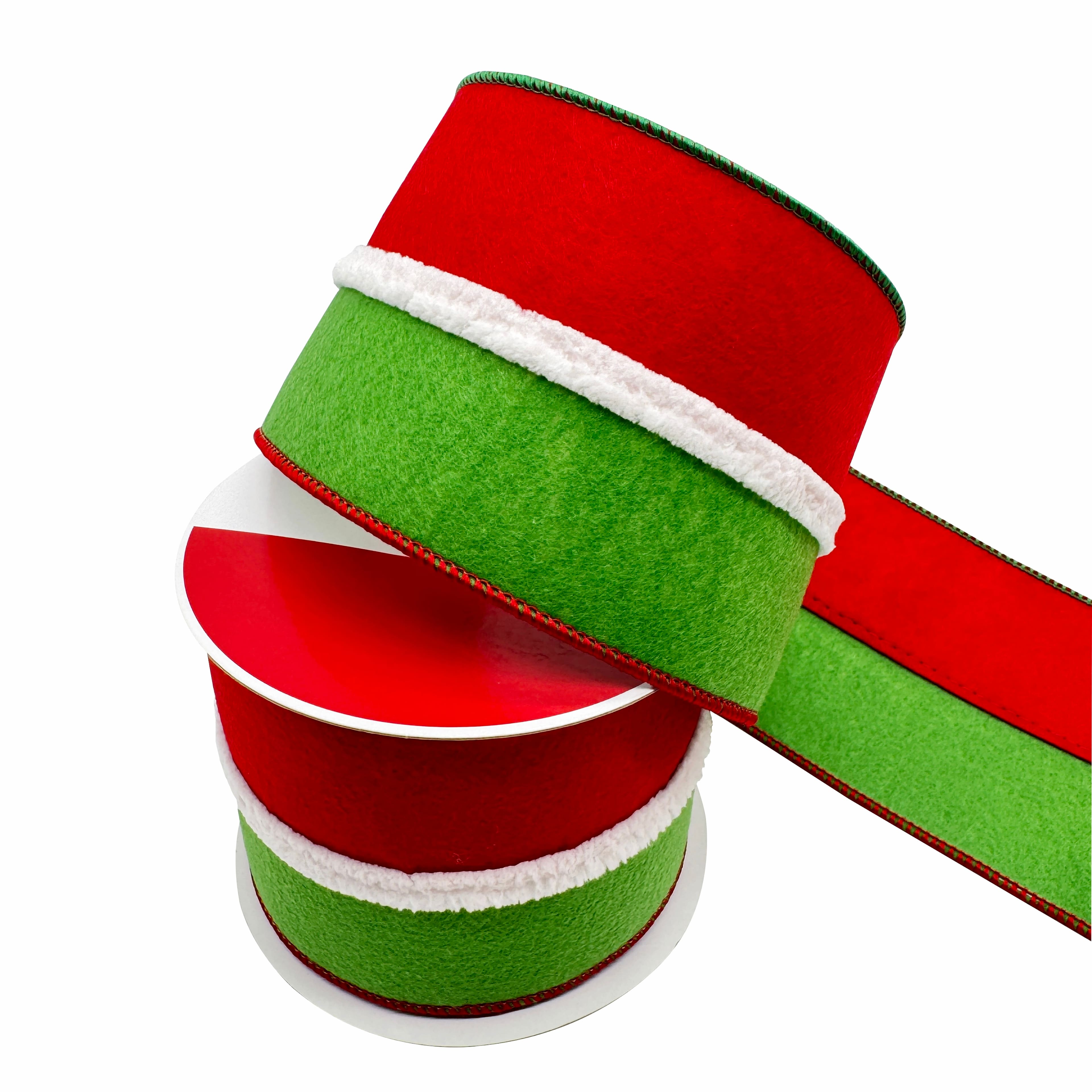 3.5&#x22; x 18ft. Red &#x26; Green Wired Felt Ribbon by Celebrate It&#xAE;