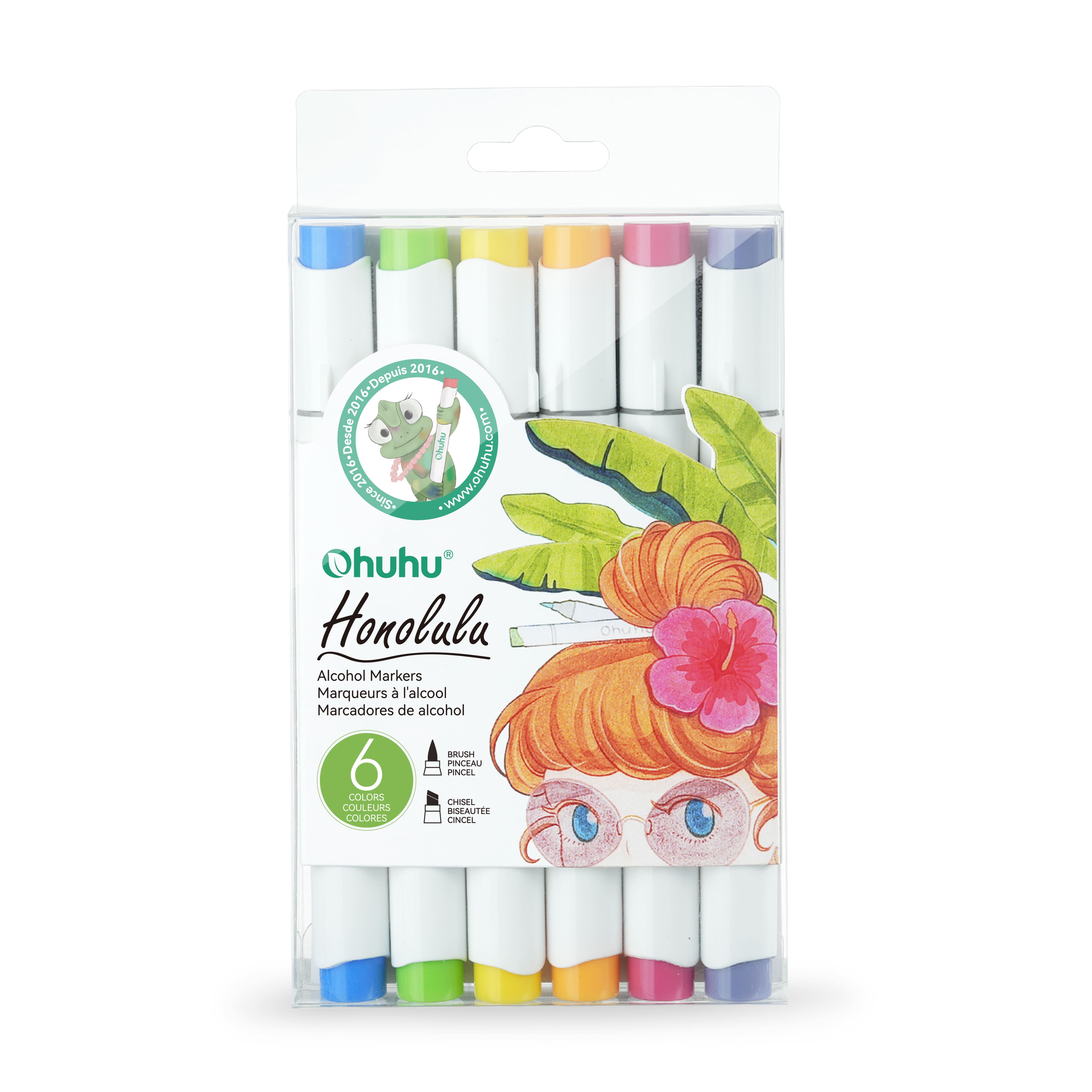 Ohuhu® Honolulu Dual Tip Primary Alcohol Markers, 6ct.