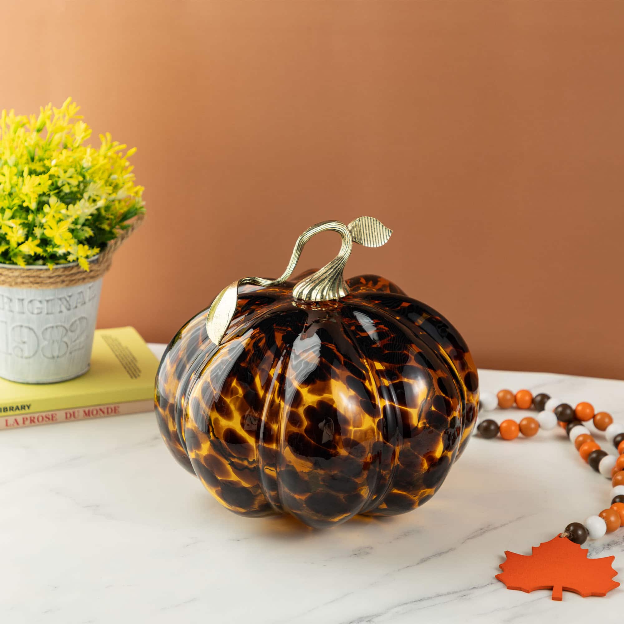 Glitzhome&#xAE; Amber Dots Glass Pumpkin