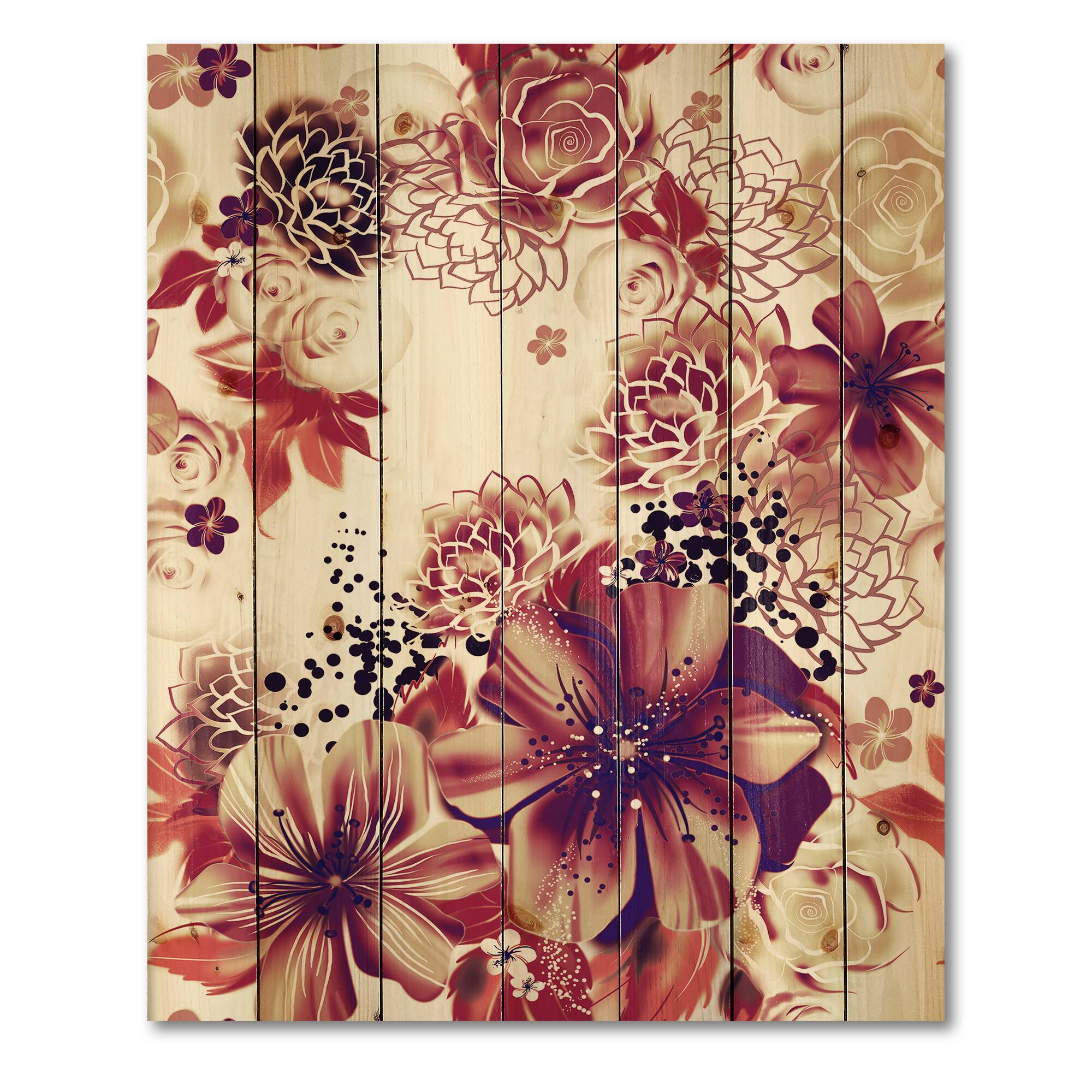 Designart - Pink and Yellow Flowers Retro