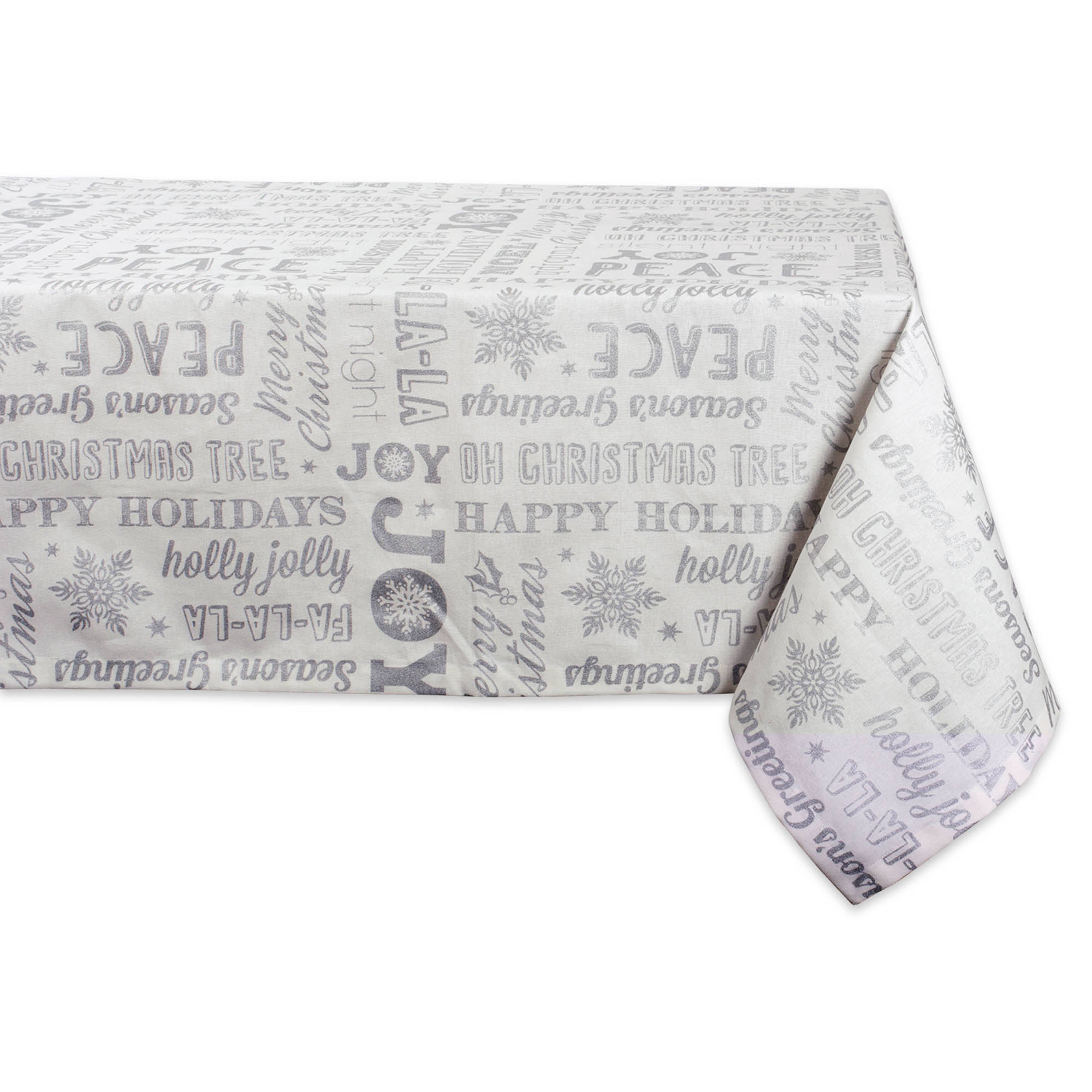 DII® Silver Christmas Collage Tablecloth