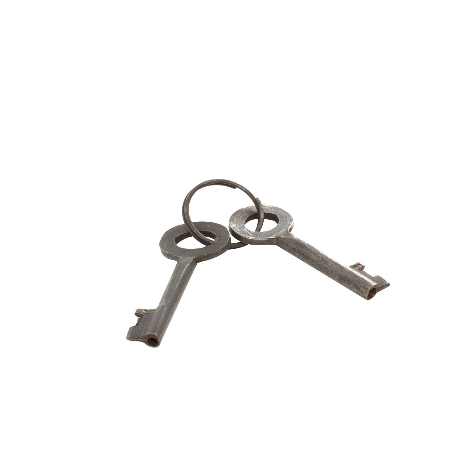 Grey Metal Industrial Lock and Key, 2" x 4" x 2"