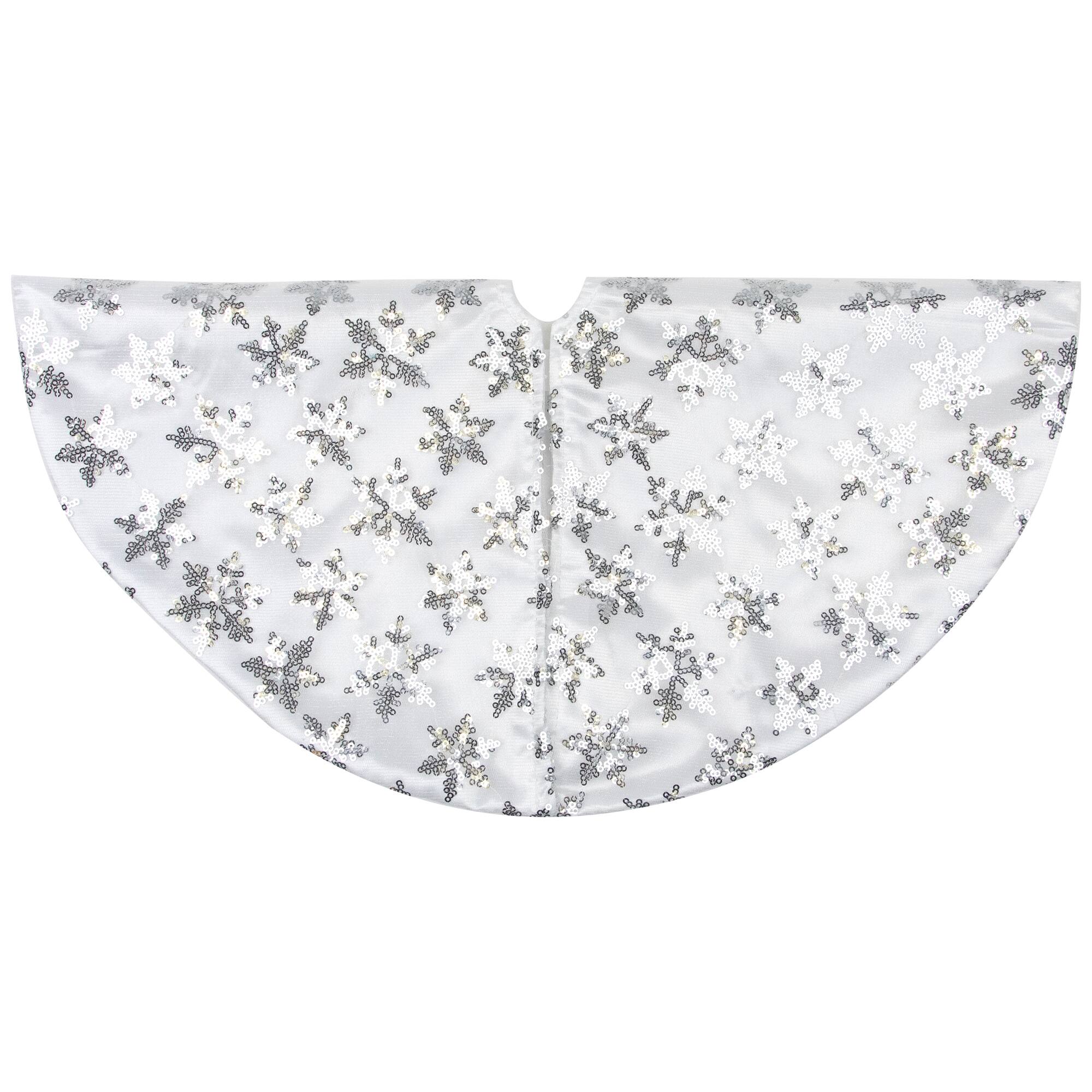 20" White & Silver Sequin Snowflake Mini Tree Skirt