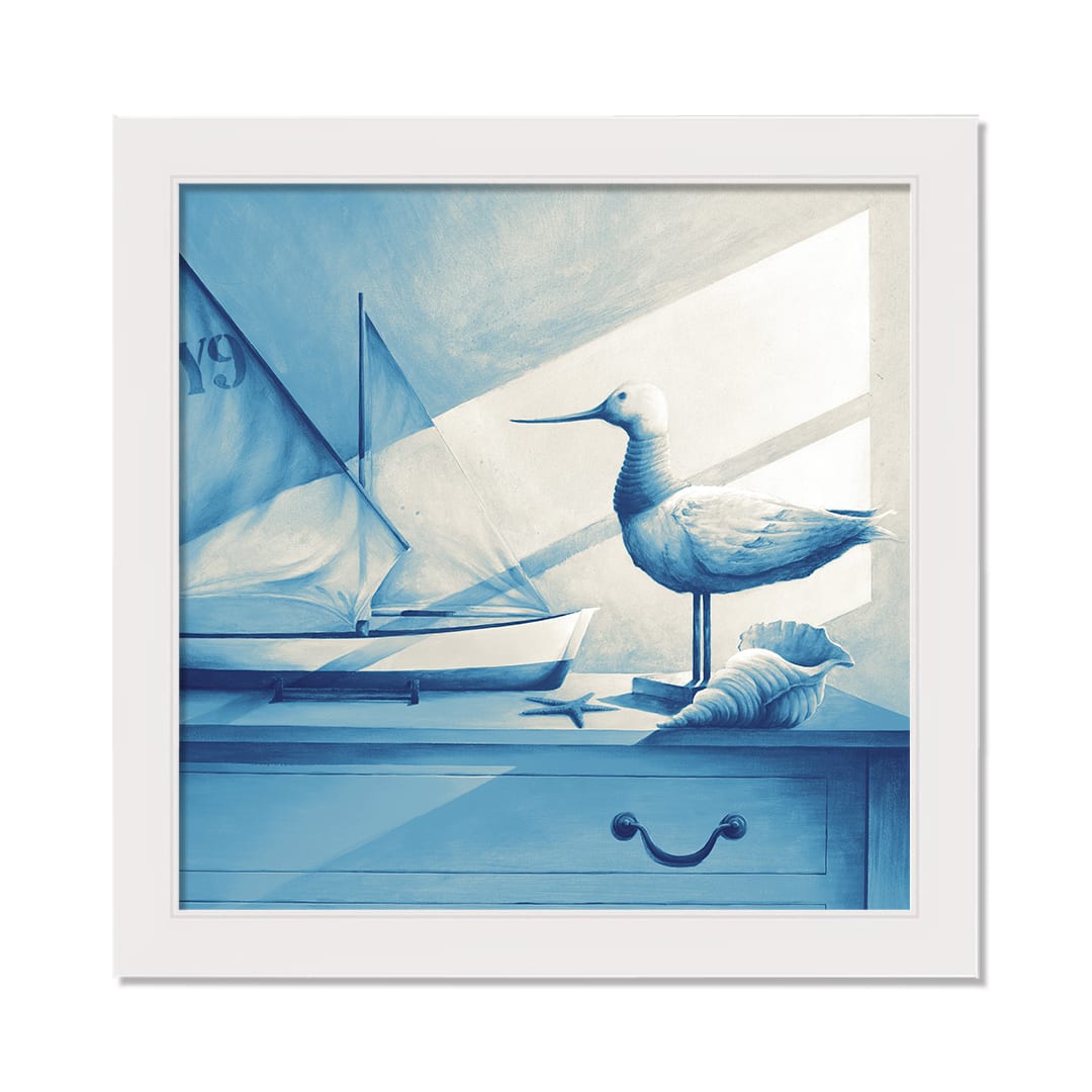 Seagull on a Dresser White Framed Nautical Wall D&#xE9;cor