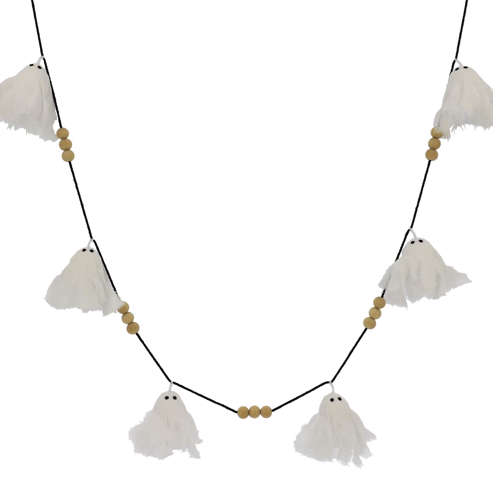 6ft. White Ghost &#x26; Wood Bead Garland by Ashland&#xAE;