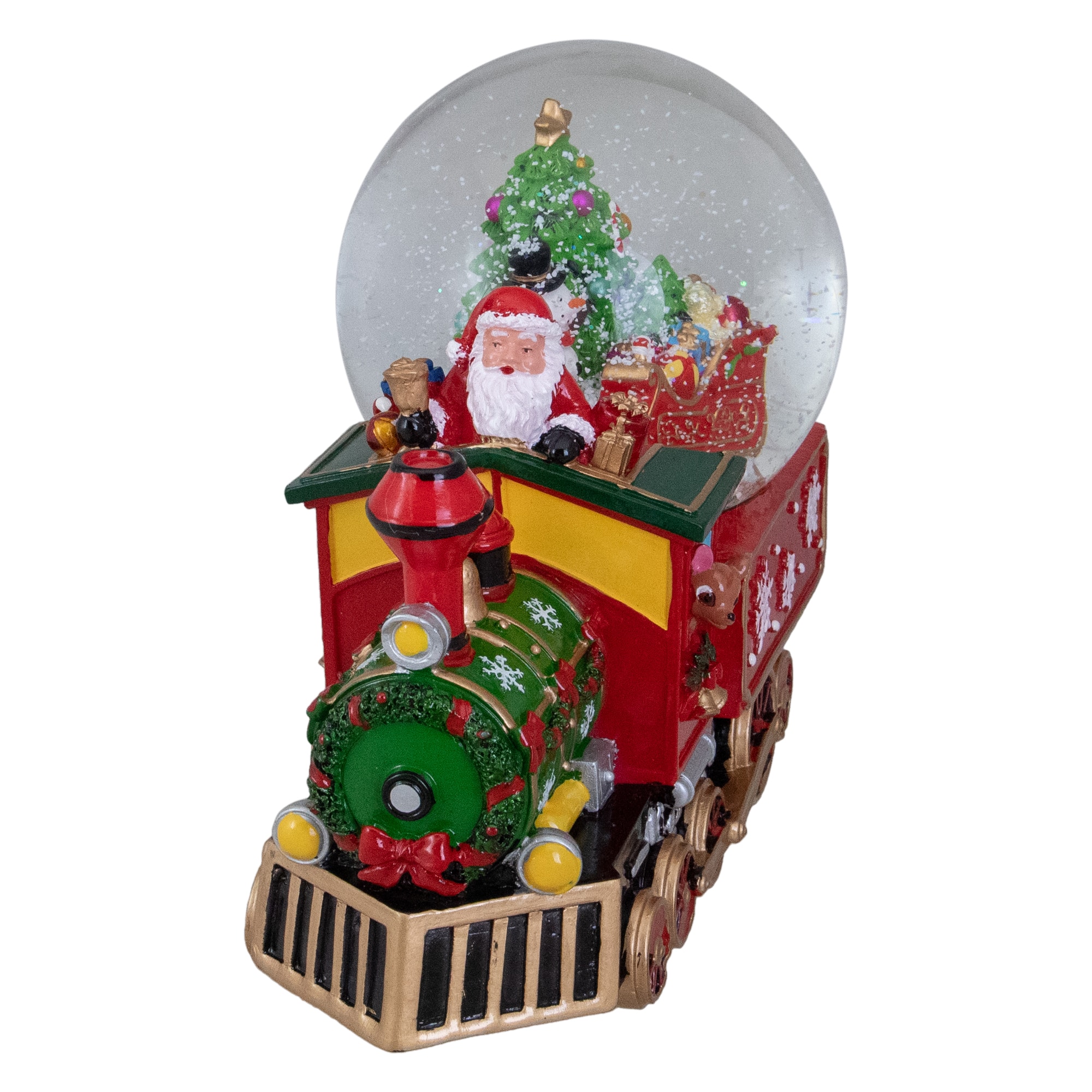 8.5&#x22; Green and Red Christmas Train Snow Globe