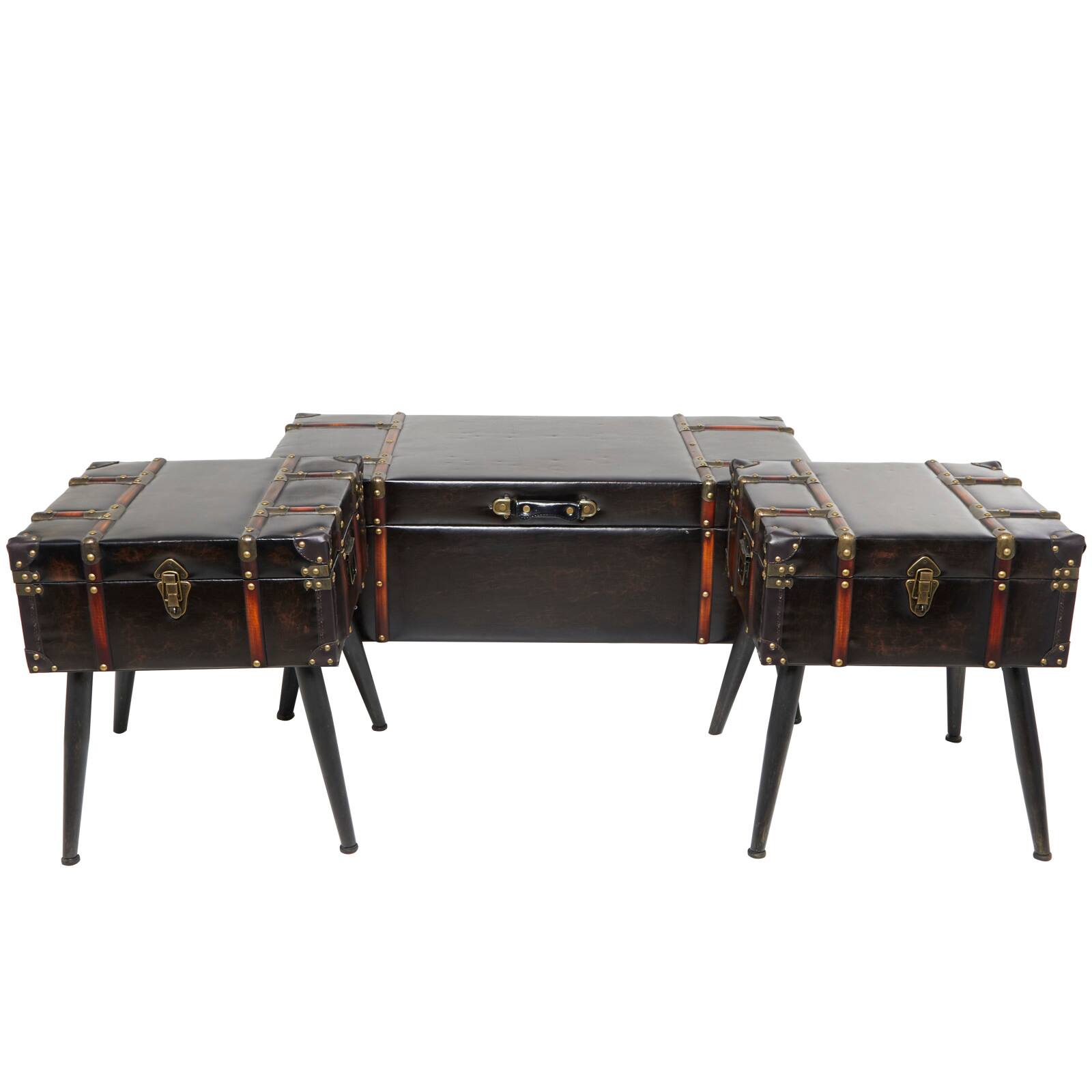 Black Faux Leather Studded Coffee Table Set