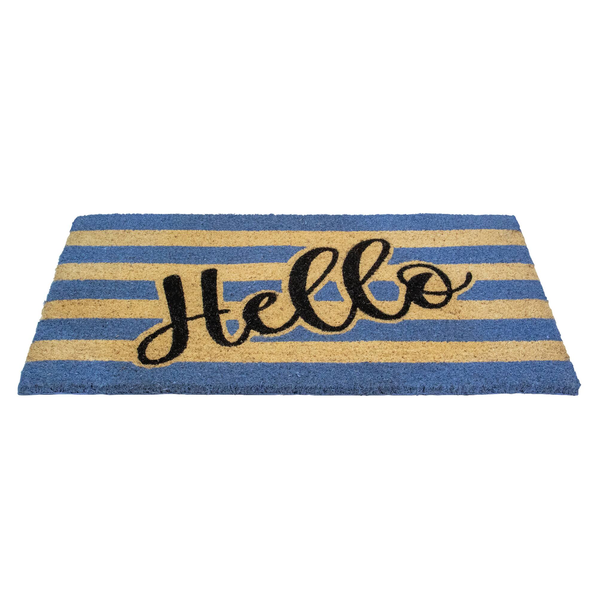 Natural Coir Striped Hello Doormat