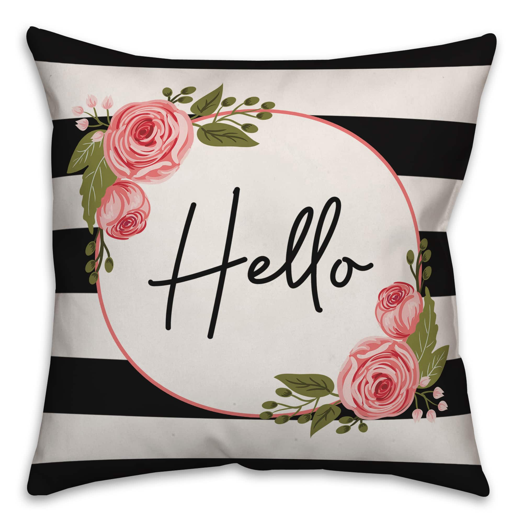 Hello Floral Stripes Throw Pillow