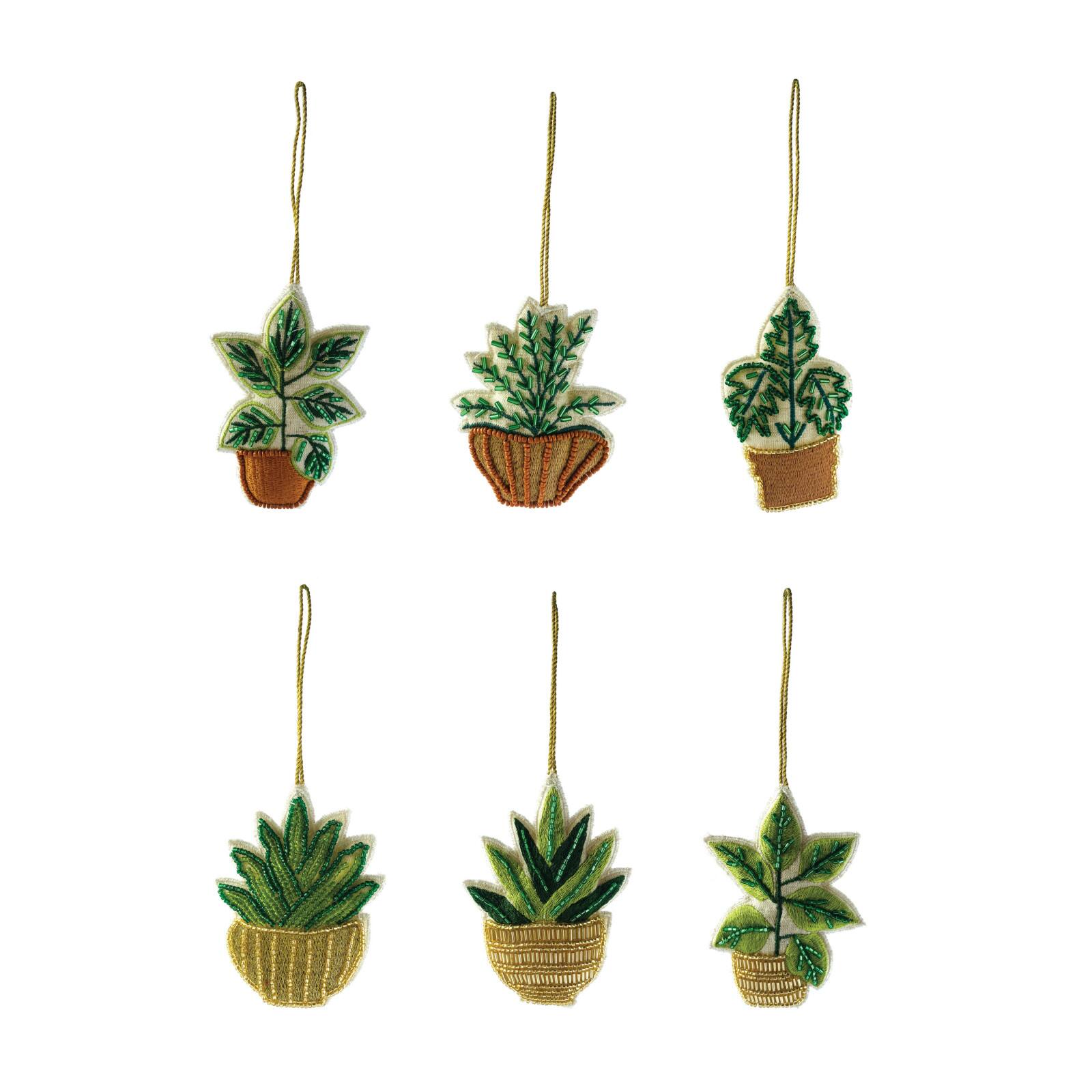 Hello Honey&#xAE; 6 Pack 4&#x22; Beaded &#x26; Embroidered Potted Plant Fabric Ornaments