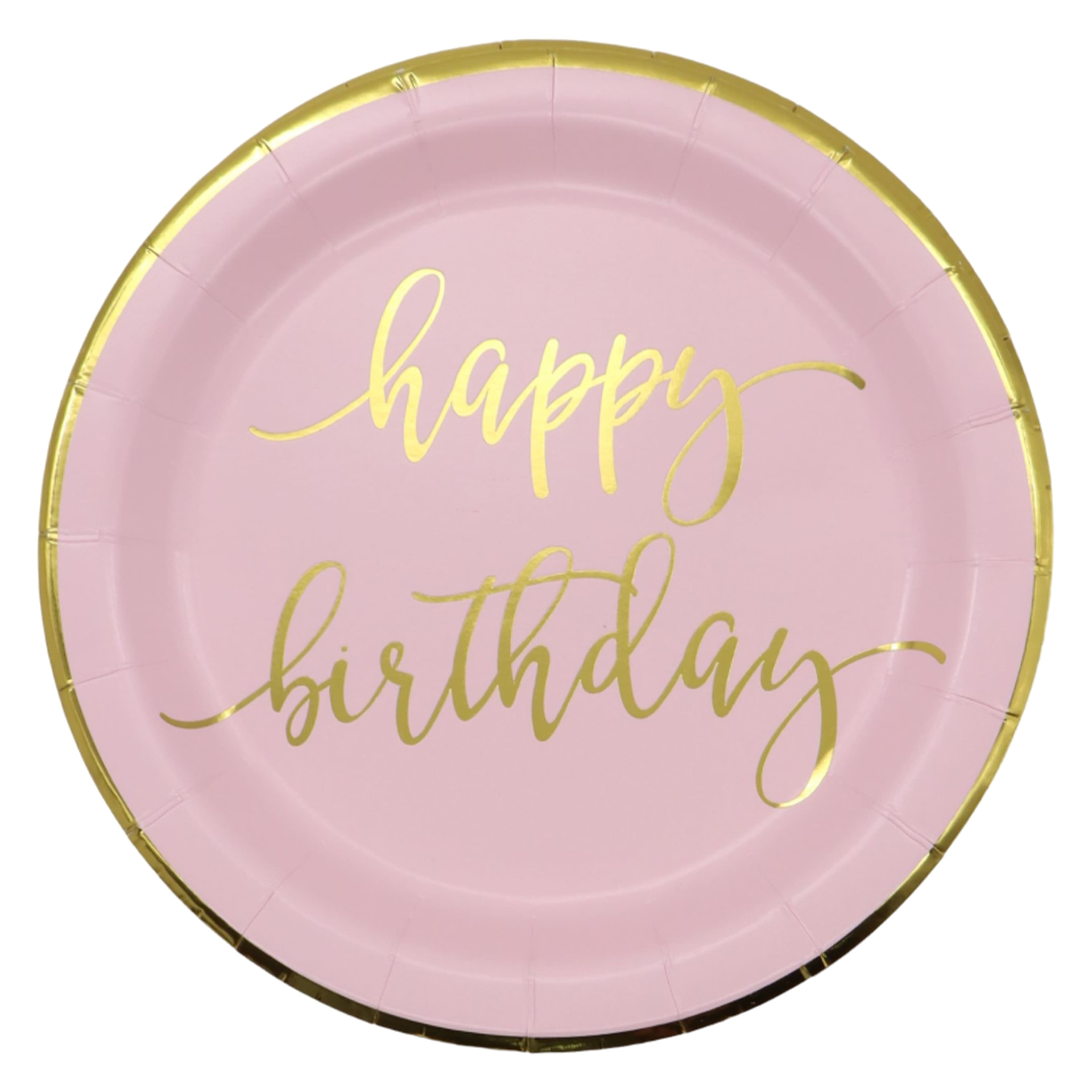 7&#x22; Pink &#x26; Gold Happy Birthday Snack Plates, 8ct. by Celebrate It&#x2122;