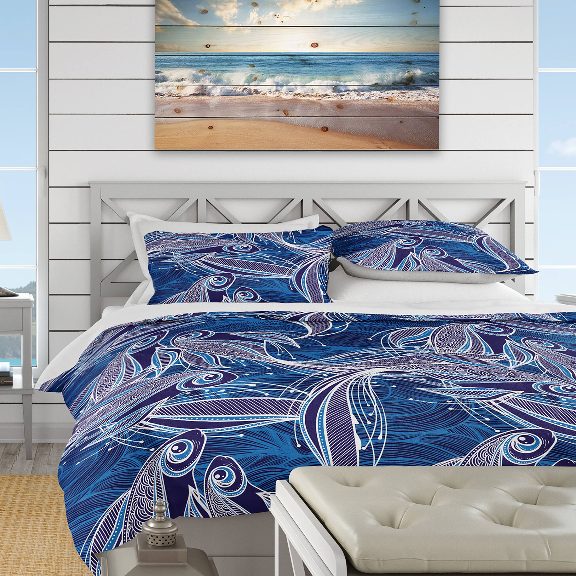 Designart 'Blue Pattern with Fantastic Fishes' Nautical & Coastal Bedding Set - Duvet Cover & Shams