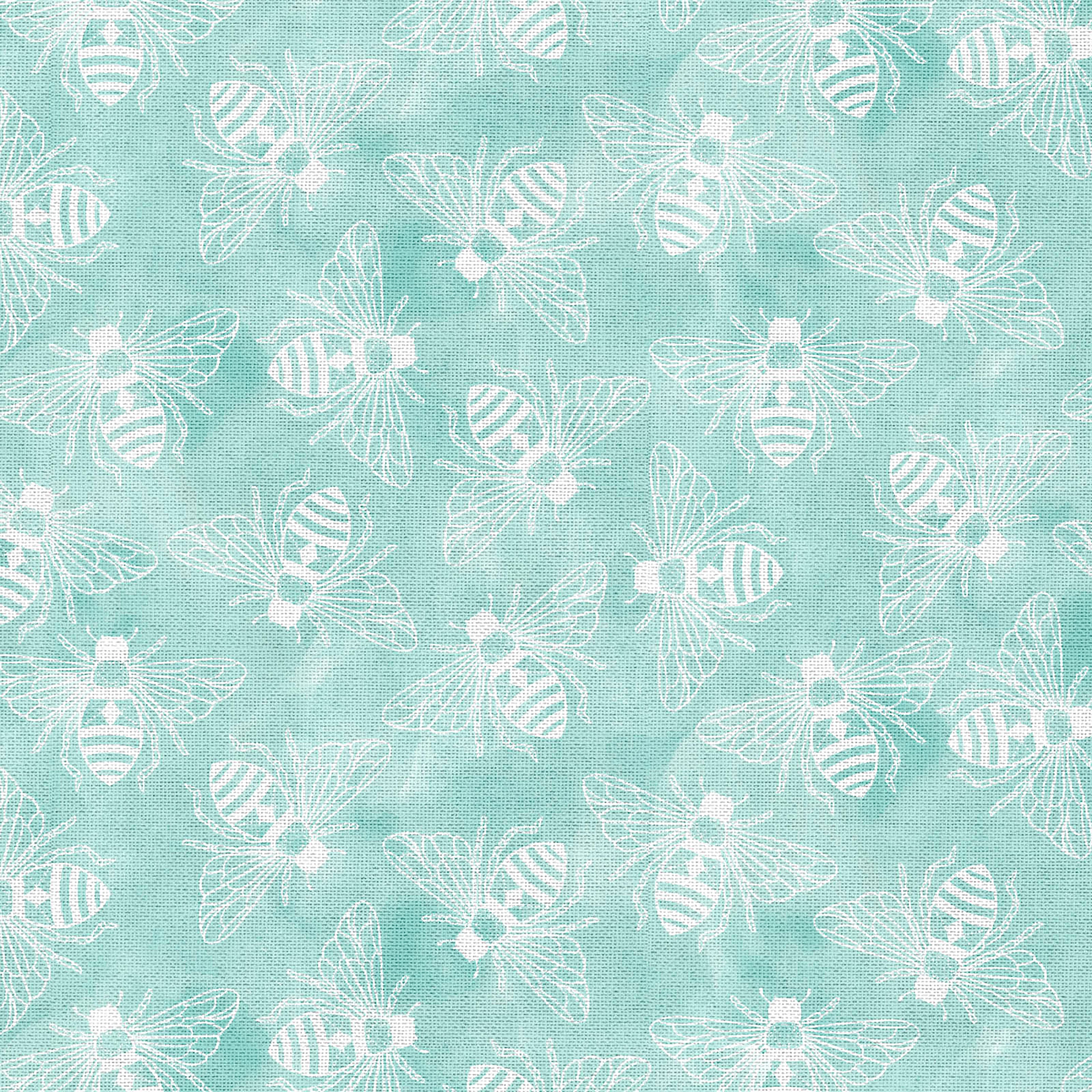 Fabric Editions Turquoise Buzzing Bees Cotton Fabric