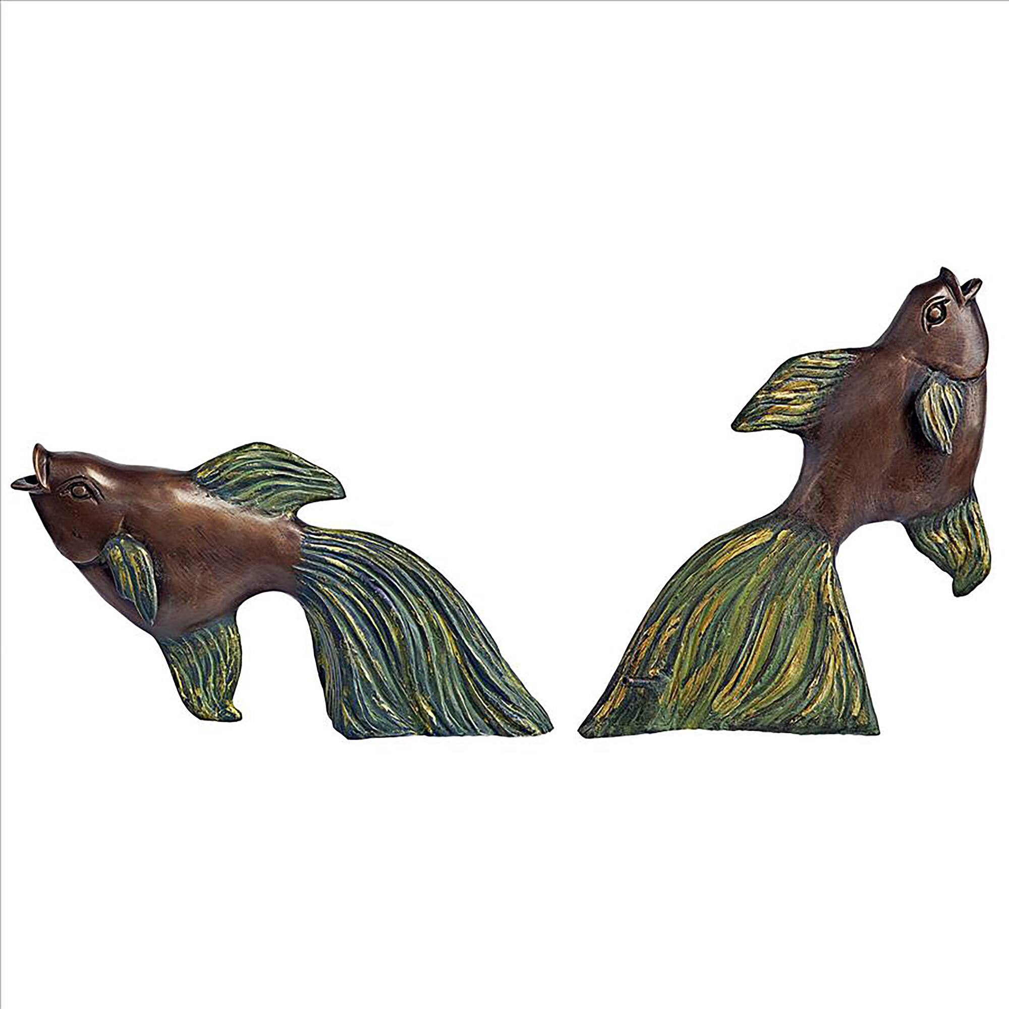 Design Toscano Asian Dancing Betta Fish Spitting Cast Bronze Pond Statue Set