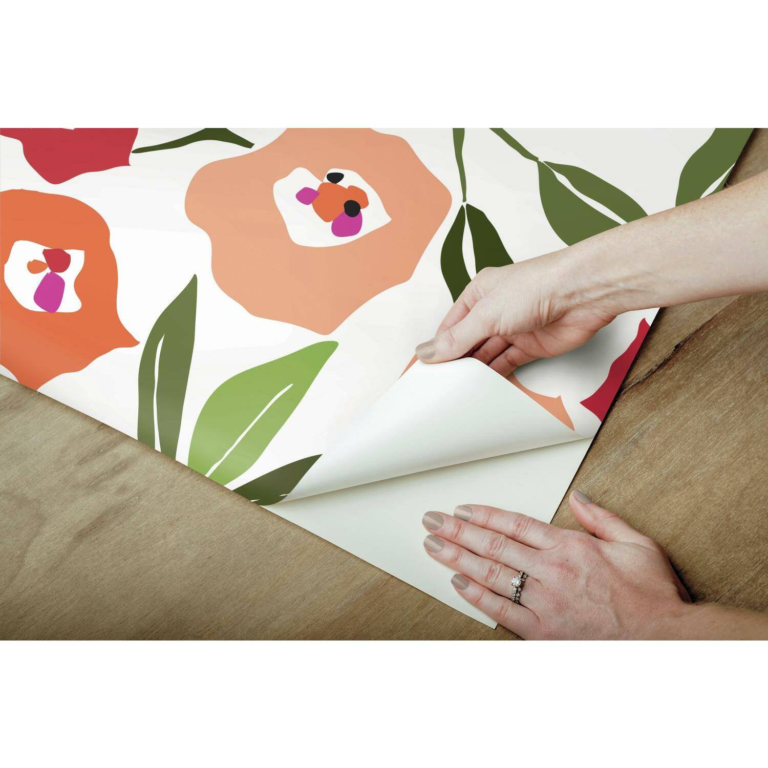 RoomMates Pink Block Print Blooms Peel & Stick Wallpaper