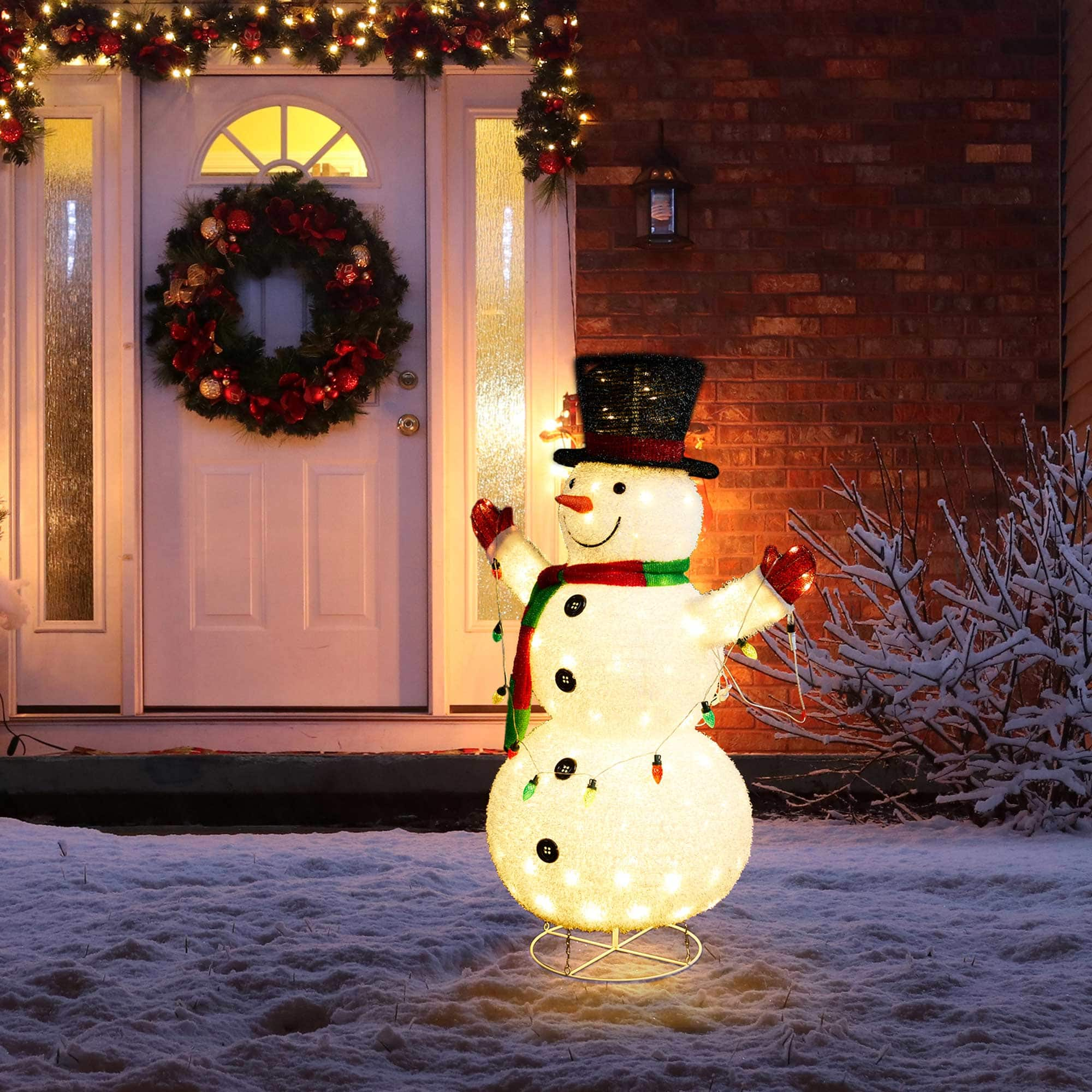 Glitzhome&#xAE; 4ft. Lighted Christmas 3D Foldable Fabric Snowman Outdoor D&#xE9;cor