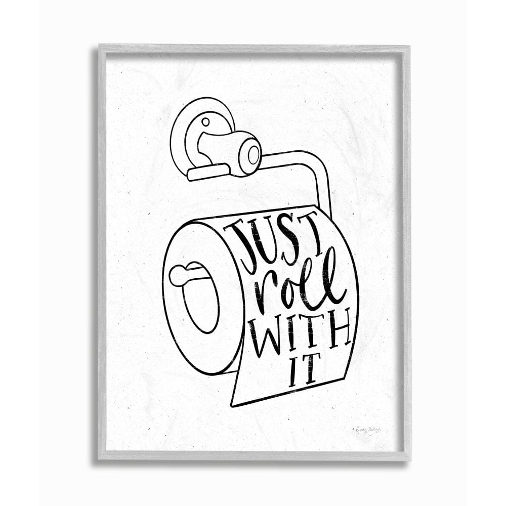 Stupell Industries Just Roll With It Toilet Bathroom Humor Word Pun Framed Wall Art