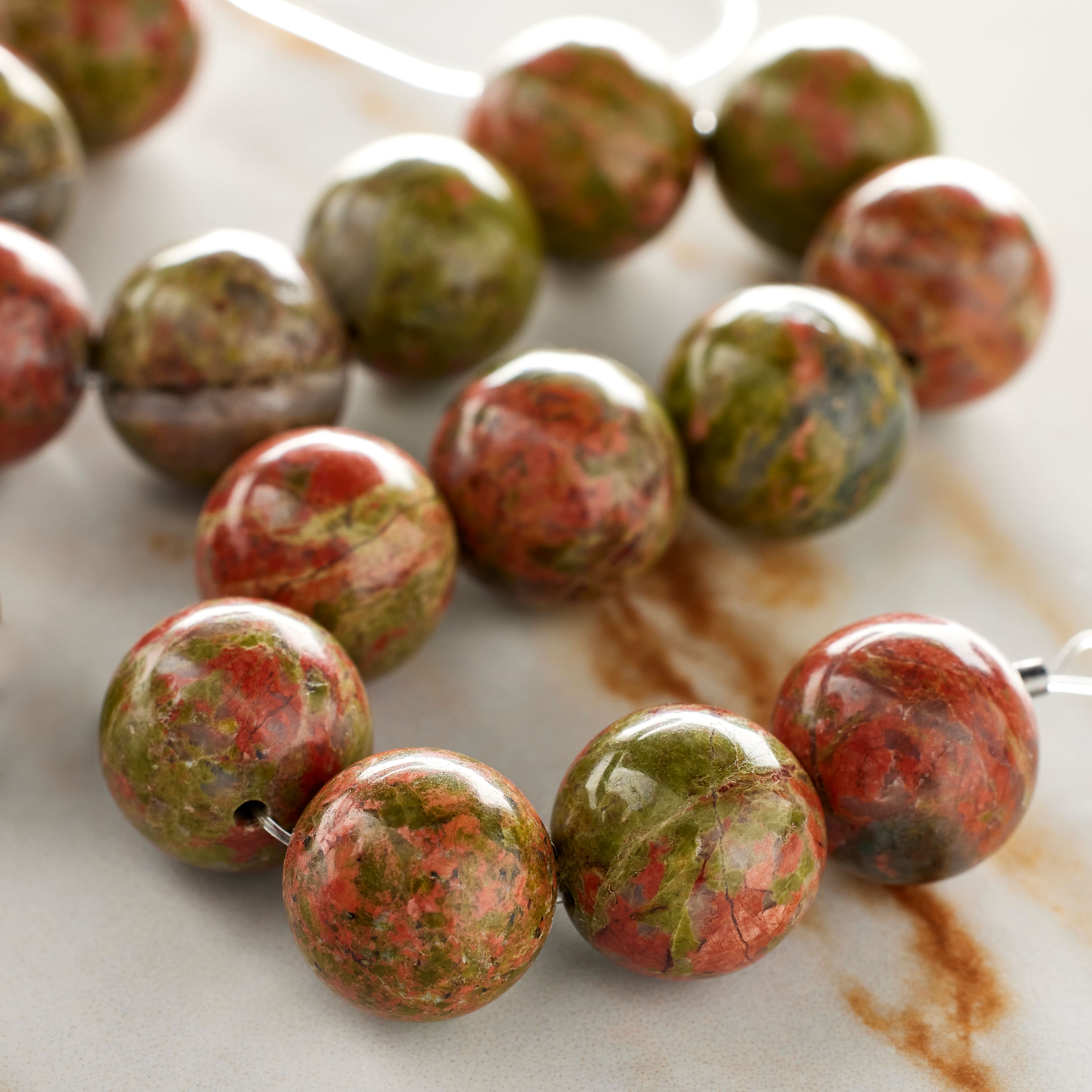 12 Pack:  Green Unakite Round Beads, 12mm by Bead Landing&#x2122;