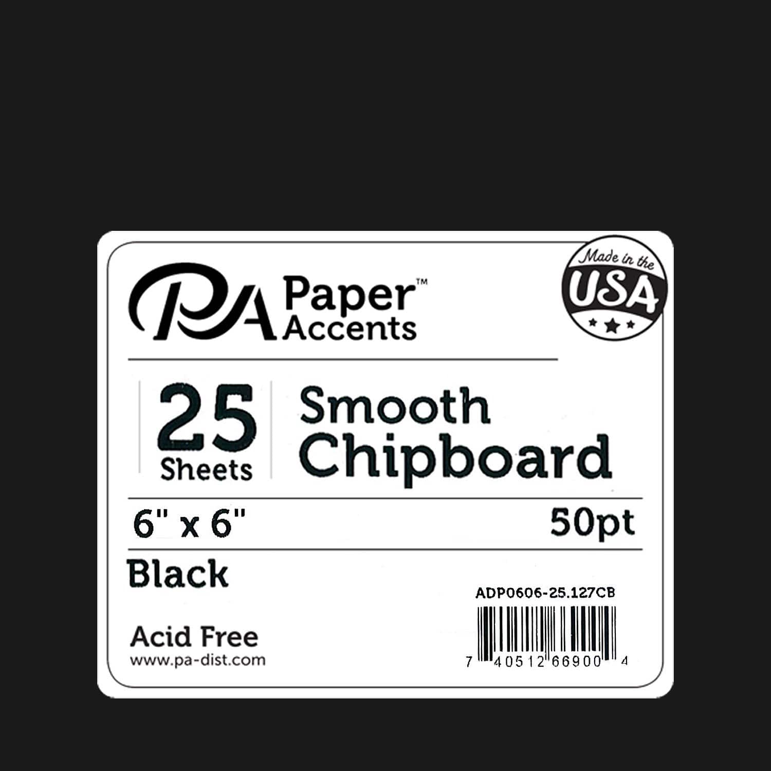 PA Paper&#x2122; Accents Black 6&#x22; x 6&#x22; 50pt. Chipboard, 25 Sheets