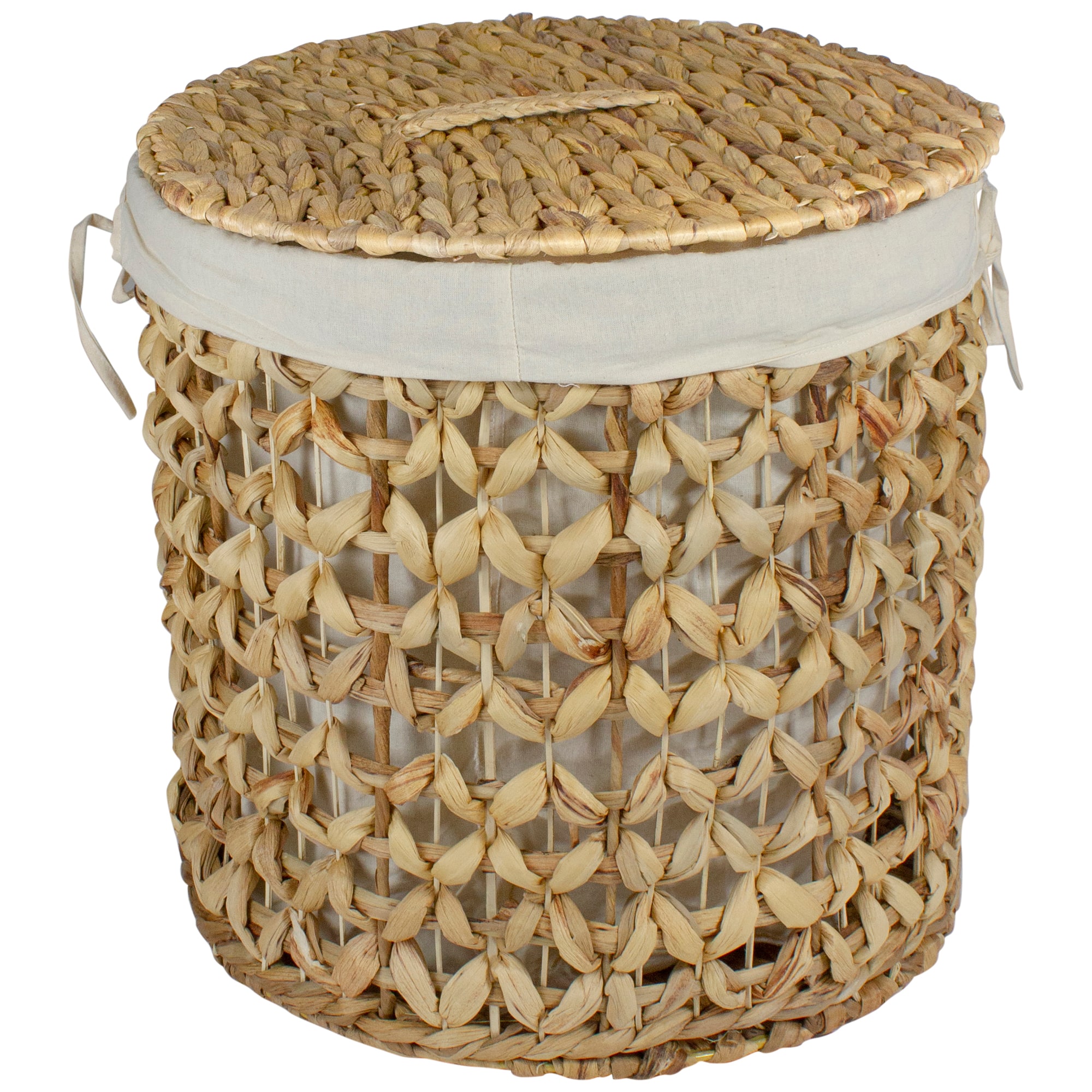 16'' Natural Woven Laundry Hamper Basket with Cotton Liner and Lid