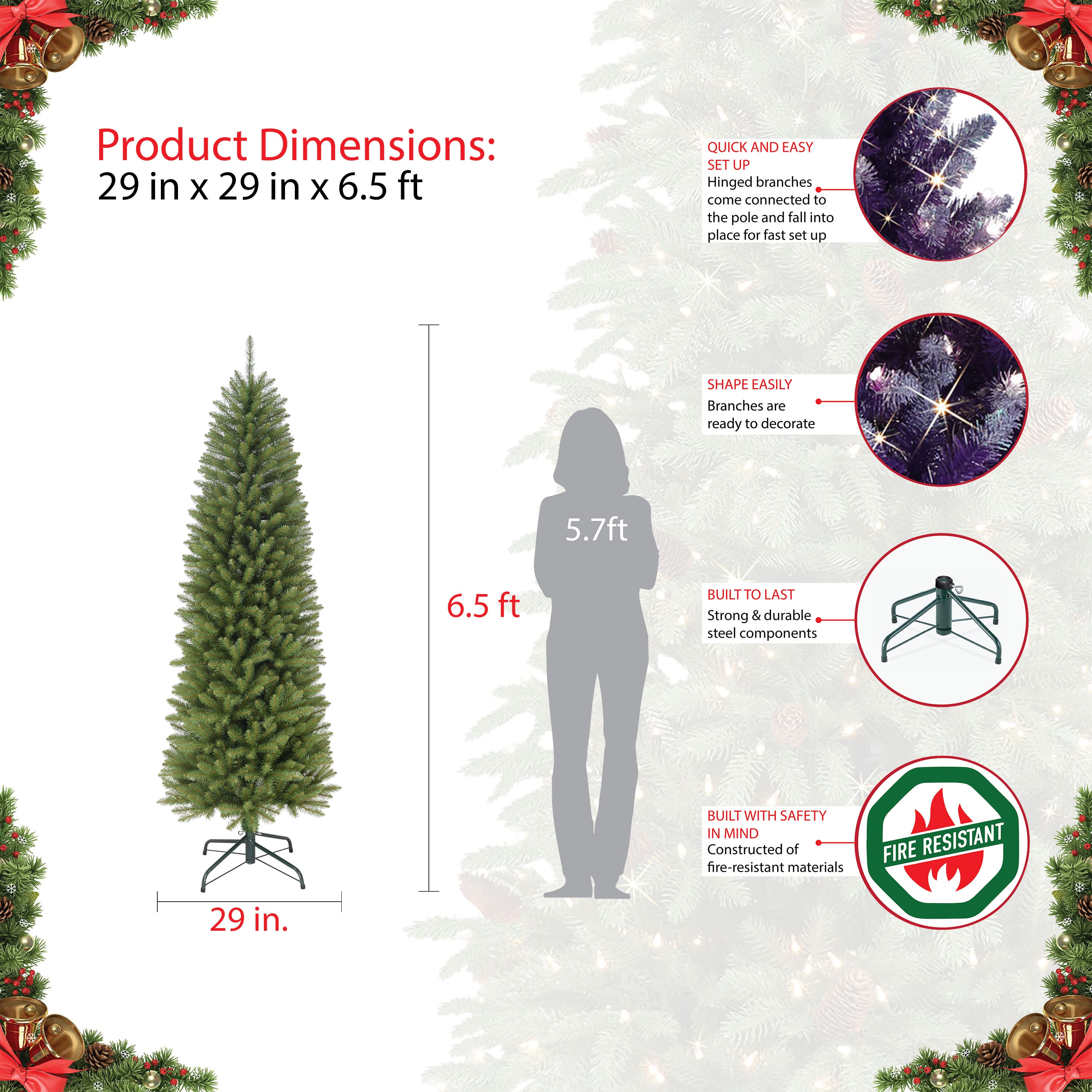 6.5ft. Unlit Pencil Fraser Fir Artificial Christmas Tree
