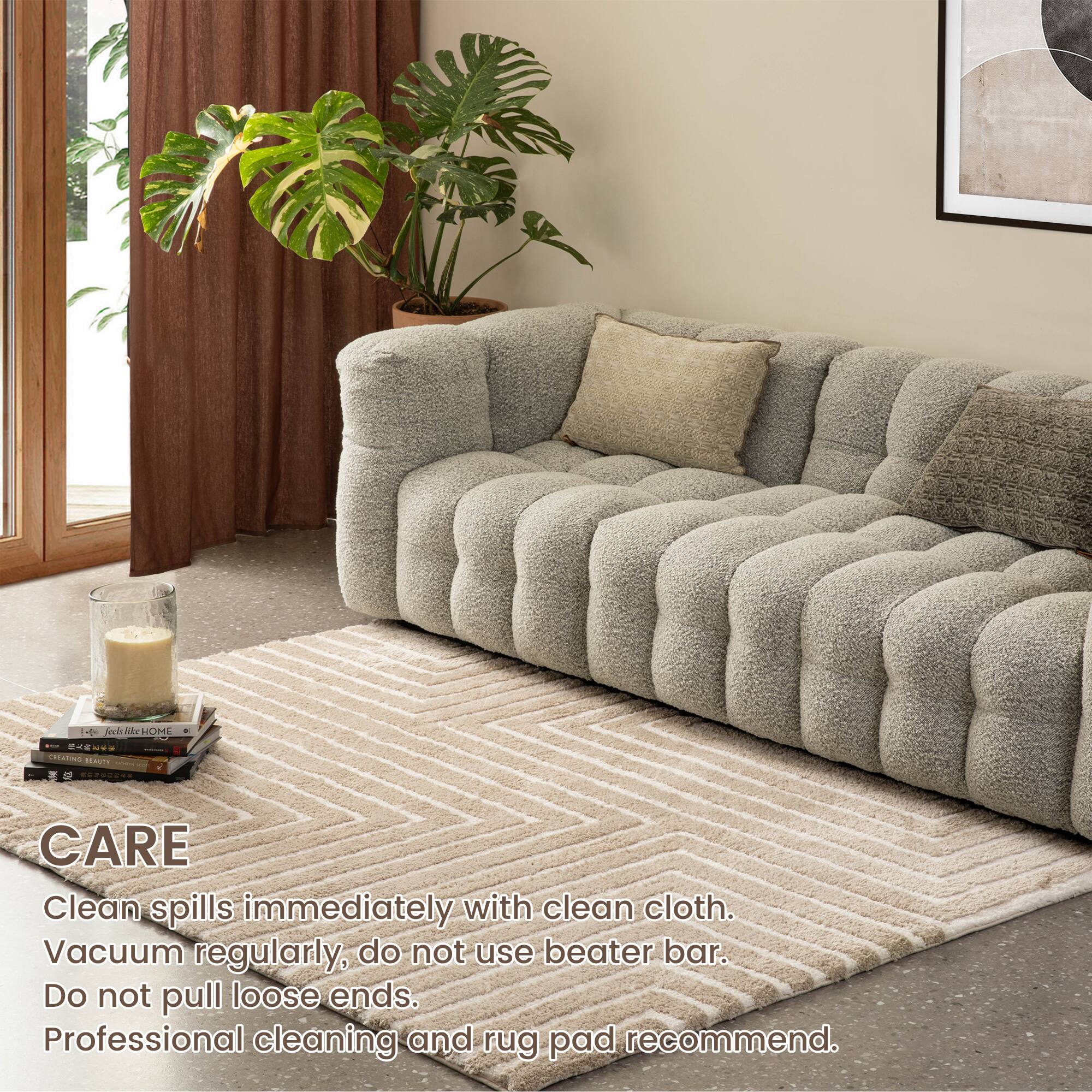 Glitzhome® 5ft. x 8ft. Ivory & Tan Geometric Shag Area Rug