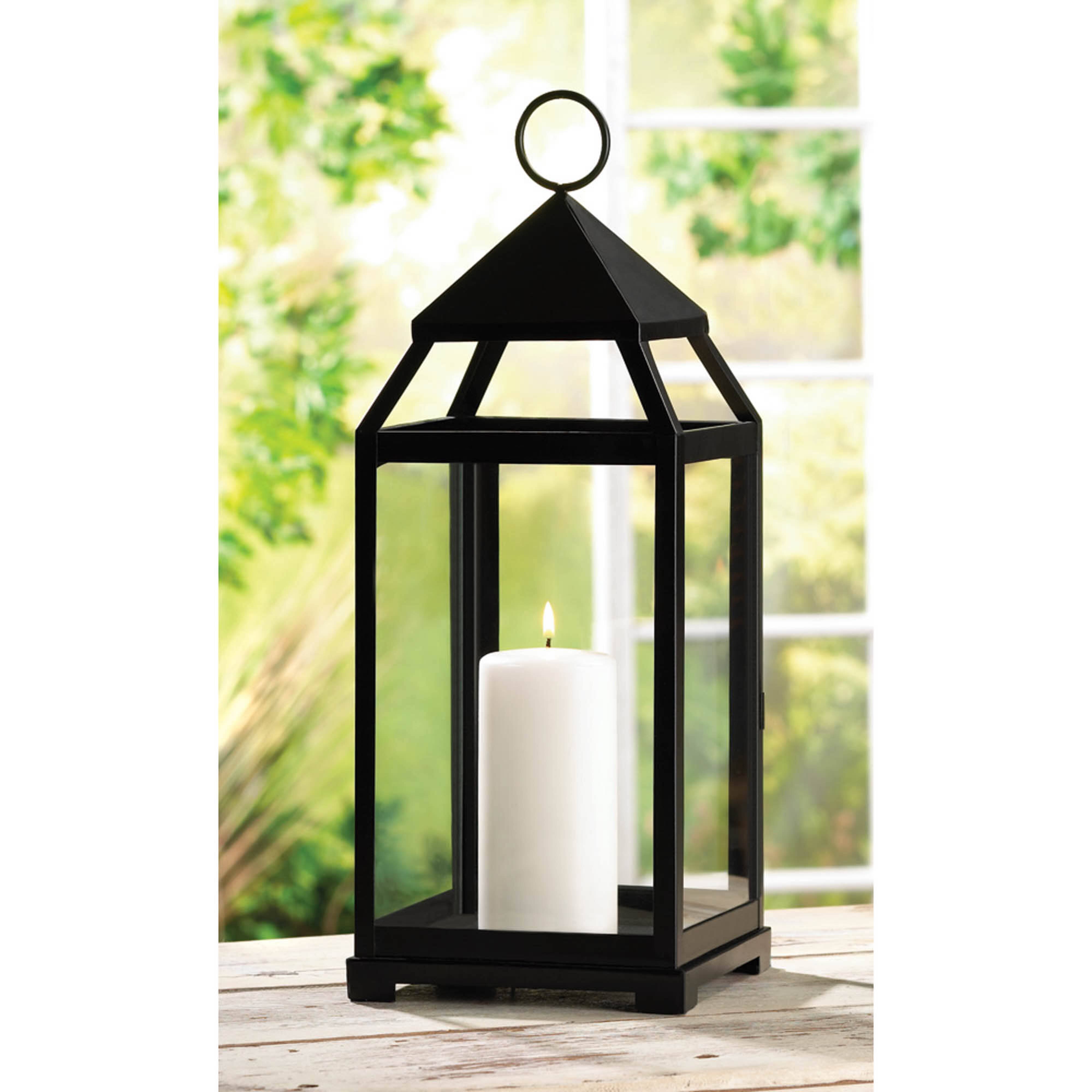 18.5&#x22; Black Contemporary Candle Holder Lantern