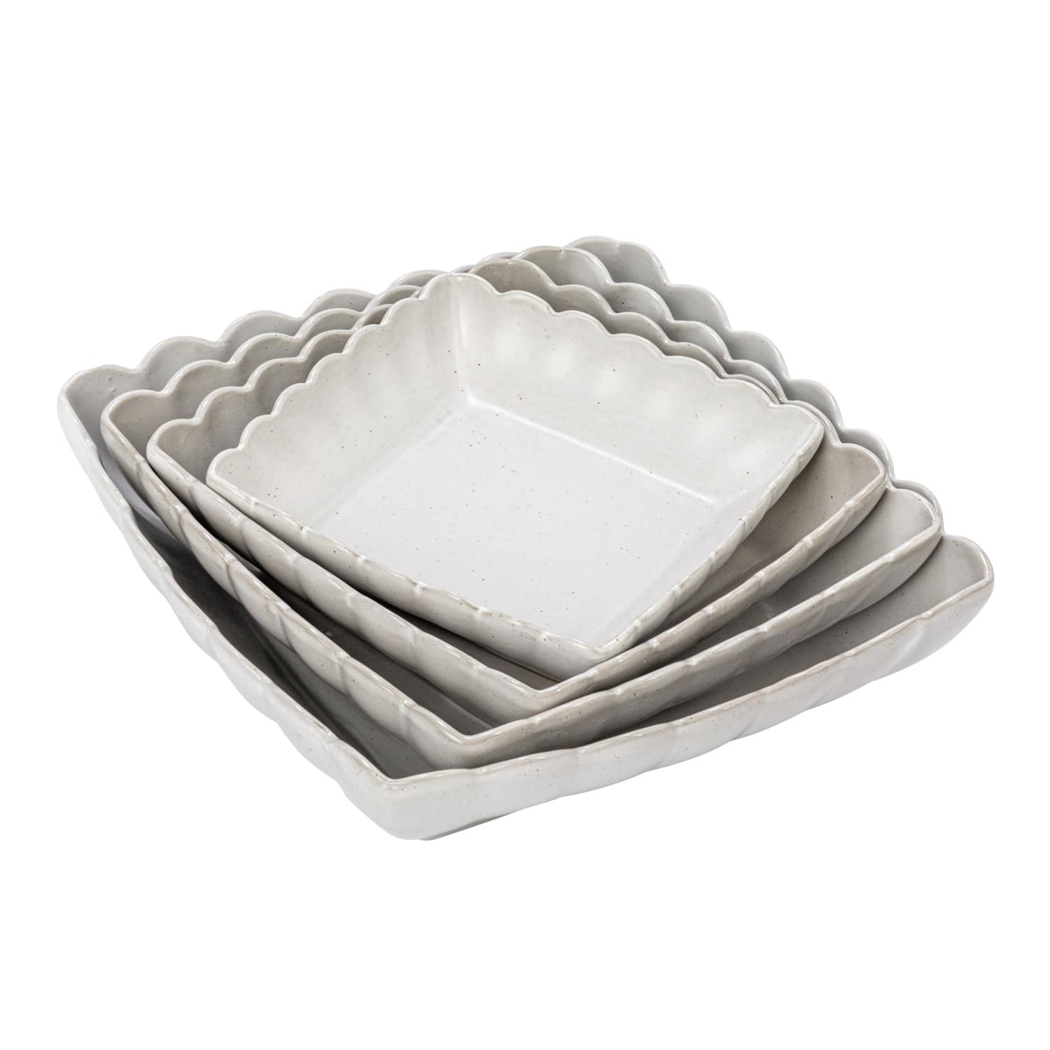 Matte White Square Stoneware Scalloped Edge Serving Dish Set