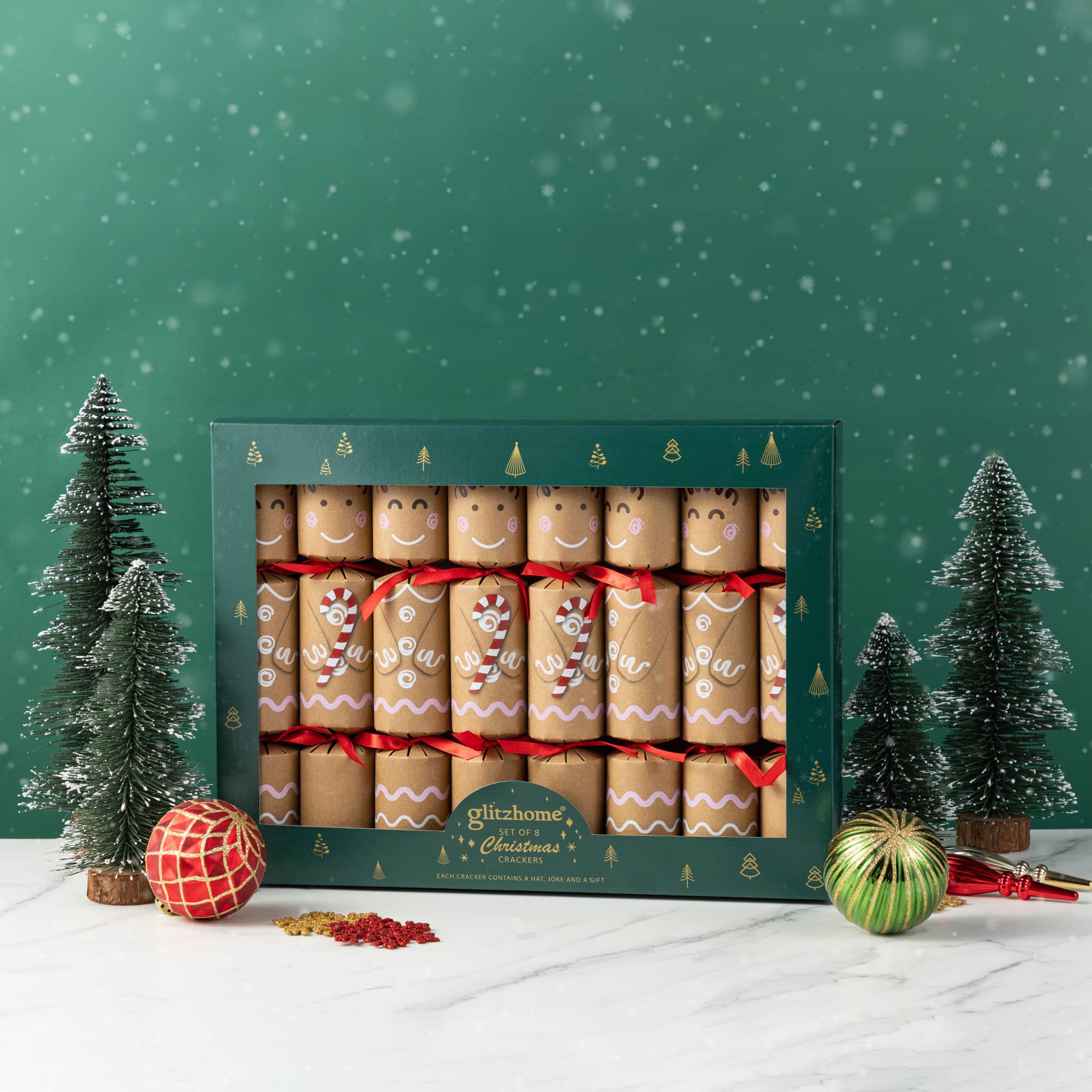 Glitzhome&#xAE; 8PK 2&#x22;D x 12&#x22;H Gingerbread Man Christmas Party Crackers with Gift Contents